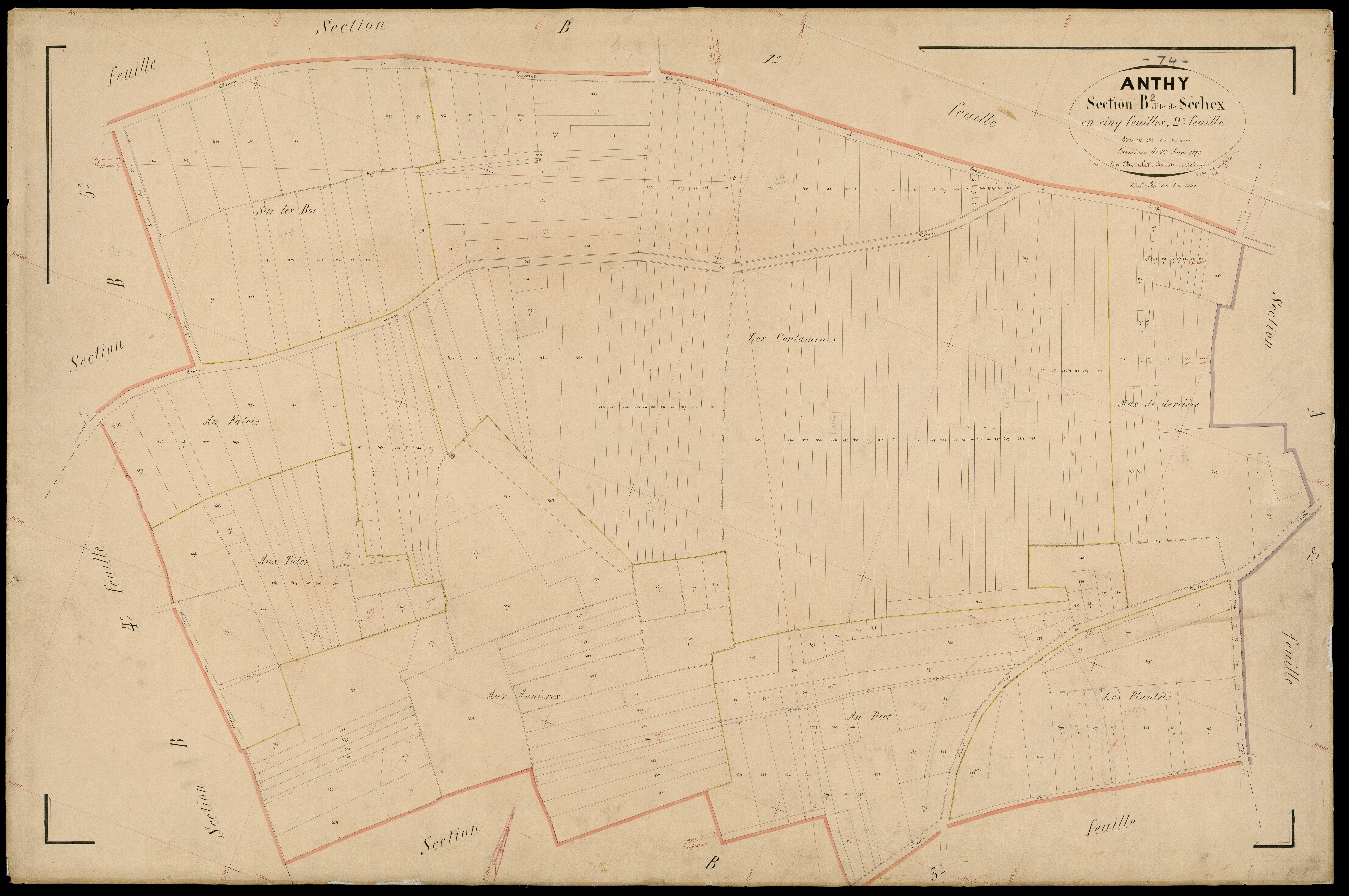 3 P 3 2343 - Feuille n° 3, parcelles n° 603 à 768 - 1er juin 1872