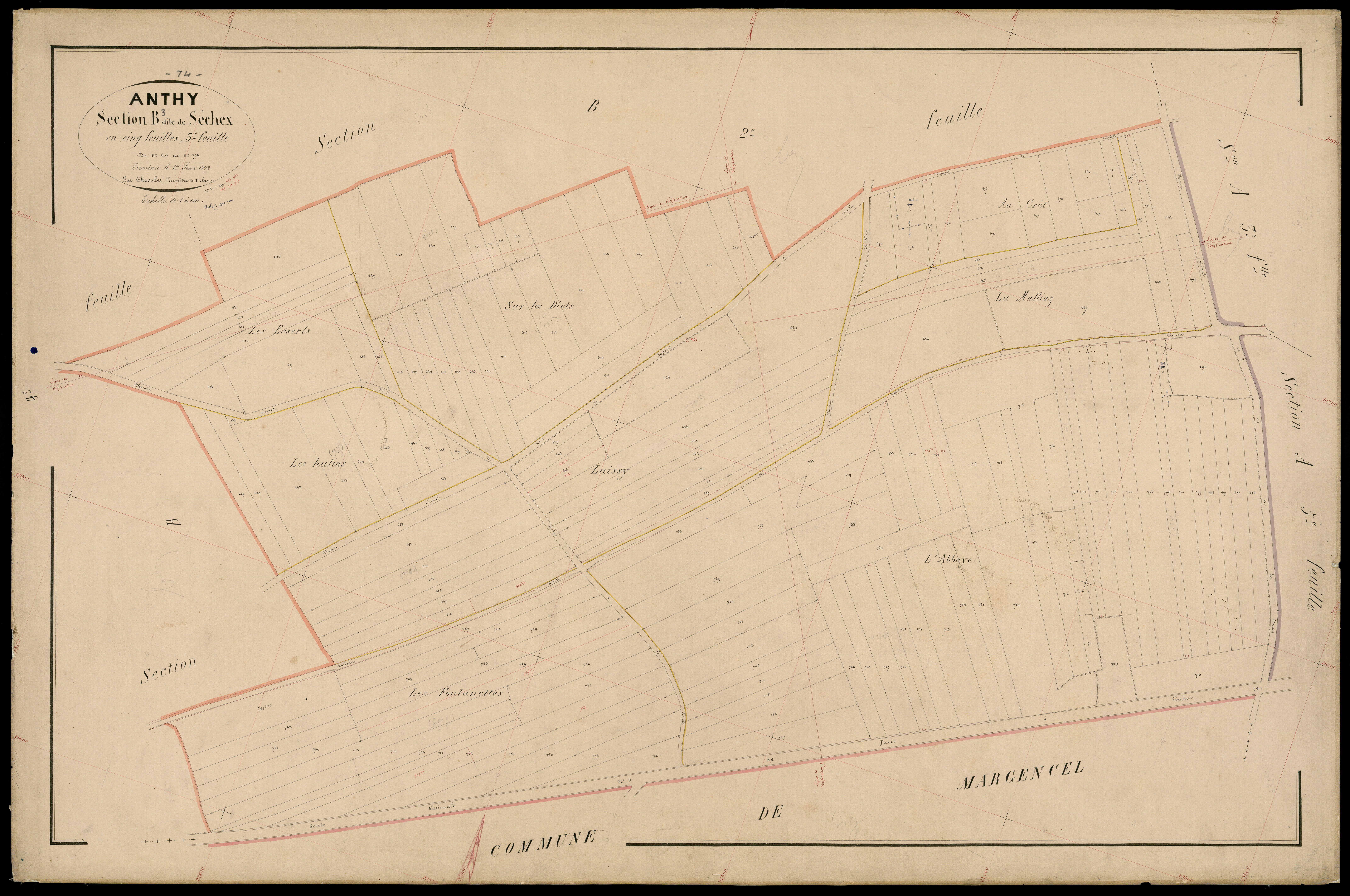 3 P 3 2344 - Feuille n° 4, parcelles n° 769 à 1104 - 1er juin 1872