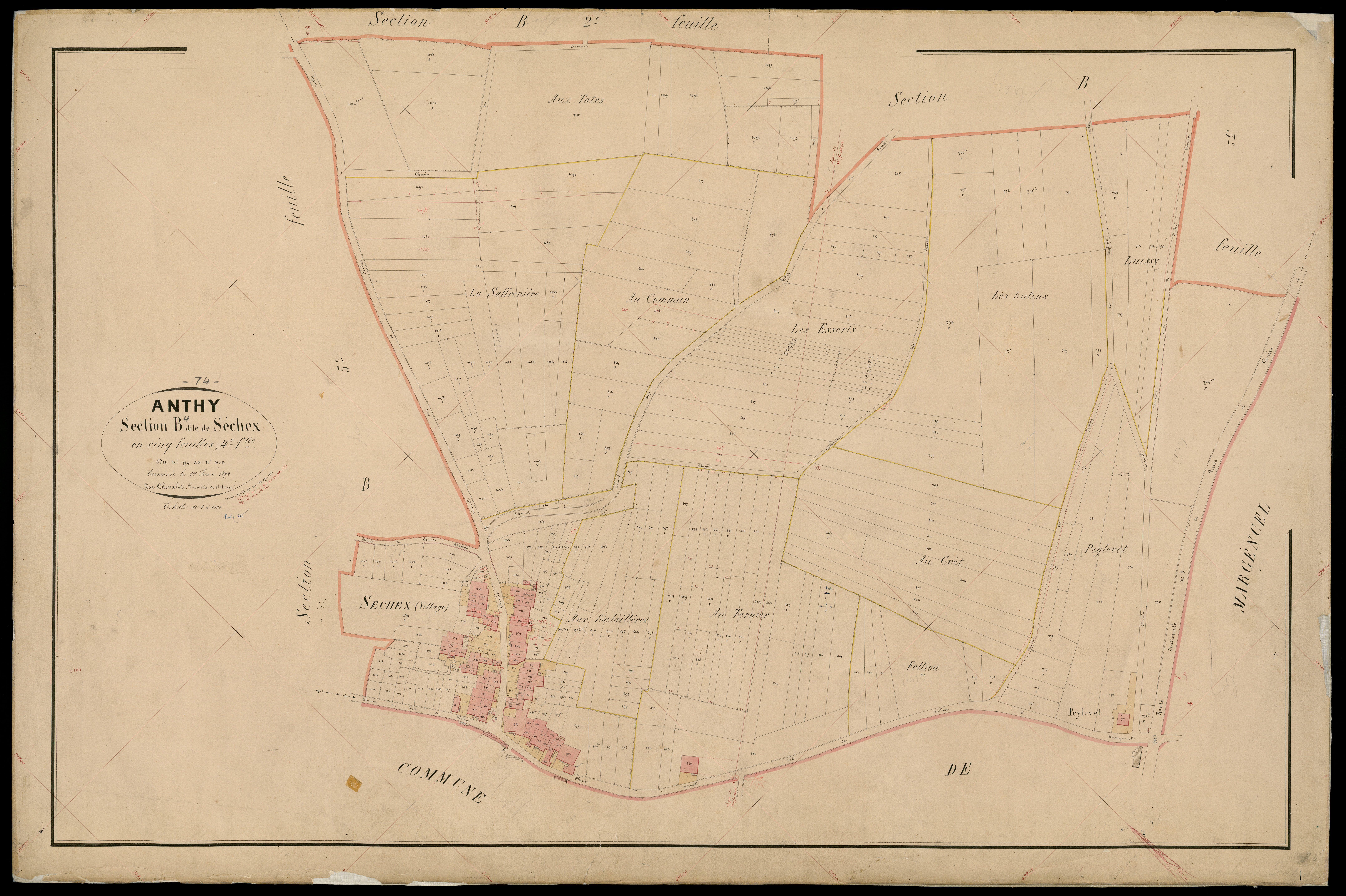 3 P 3 2345 - Feuille n° , parcelles n° 110 à 1368 - 1er juin 1872