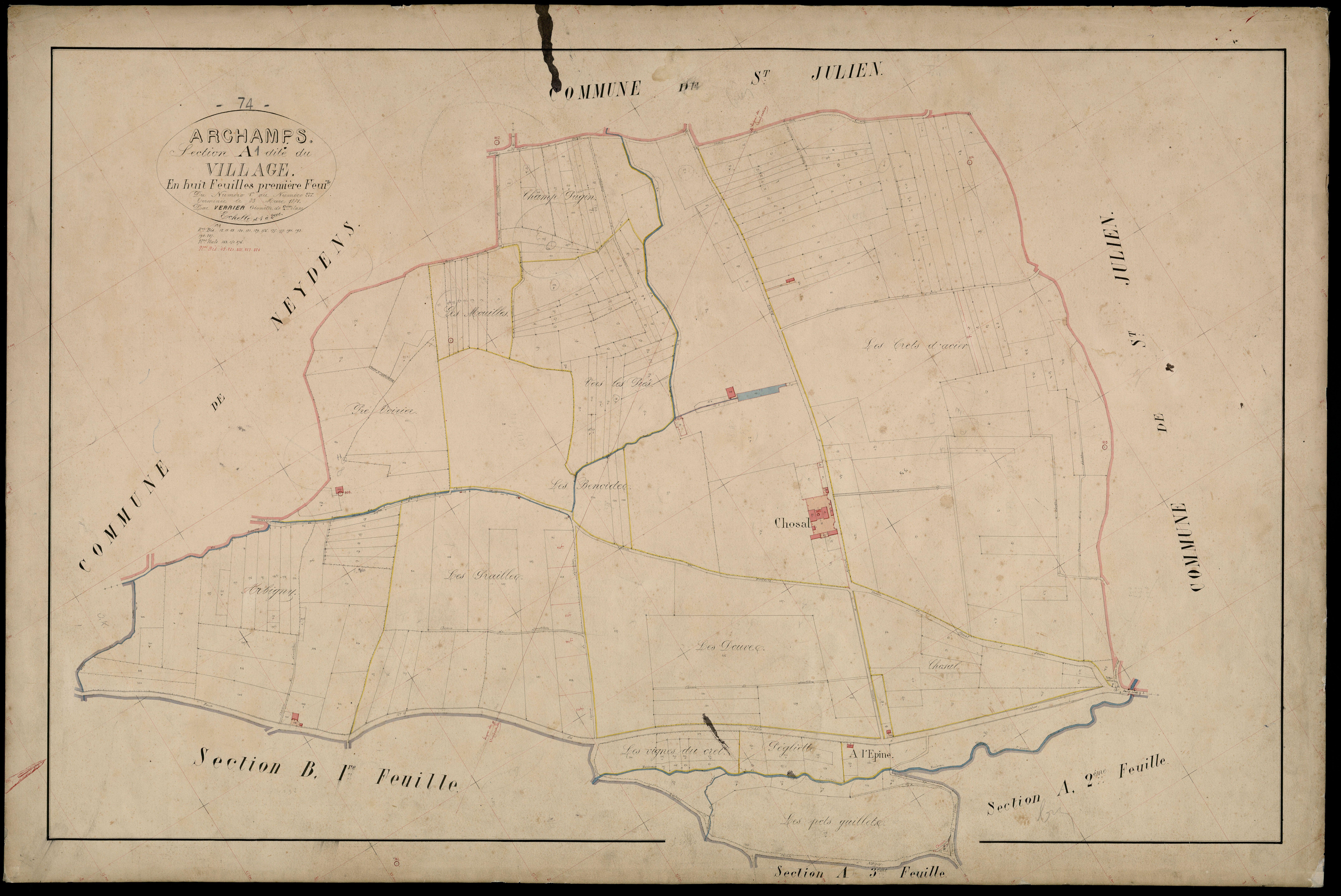 3 P 3 2443 - Feuille n° 2, parcelles n° 278 à 471 - 1er mars 1871