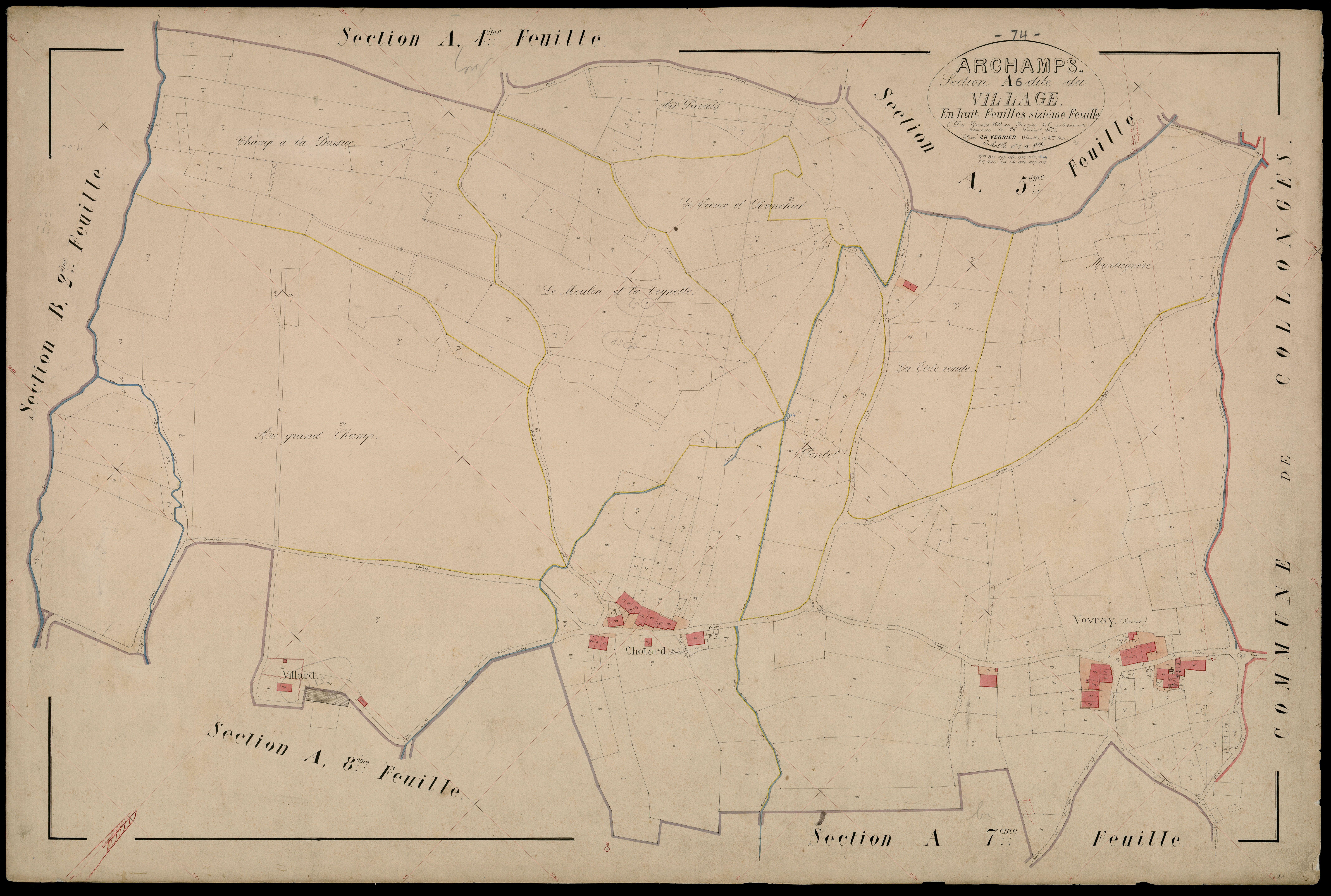 3 P 3 2448 - Feuille n° 7, parcelles n° 1379 à 143 - 1er avril 1871