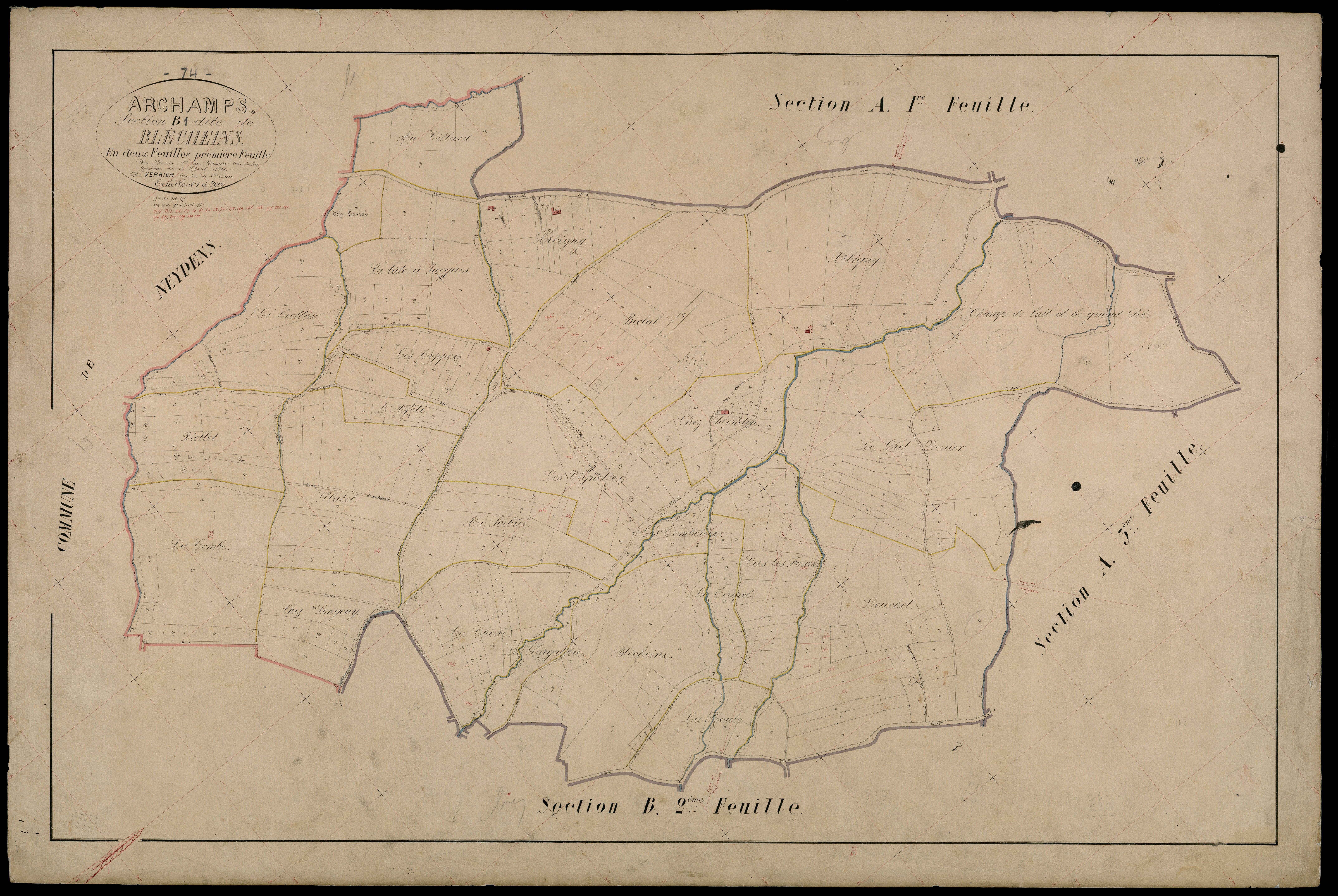 3 P 3 2451 - Feuille n° 2, parcelles n° 40 à 783 - 30 avril 1871