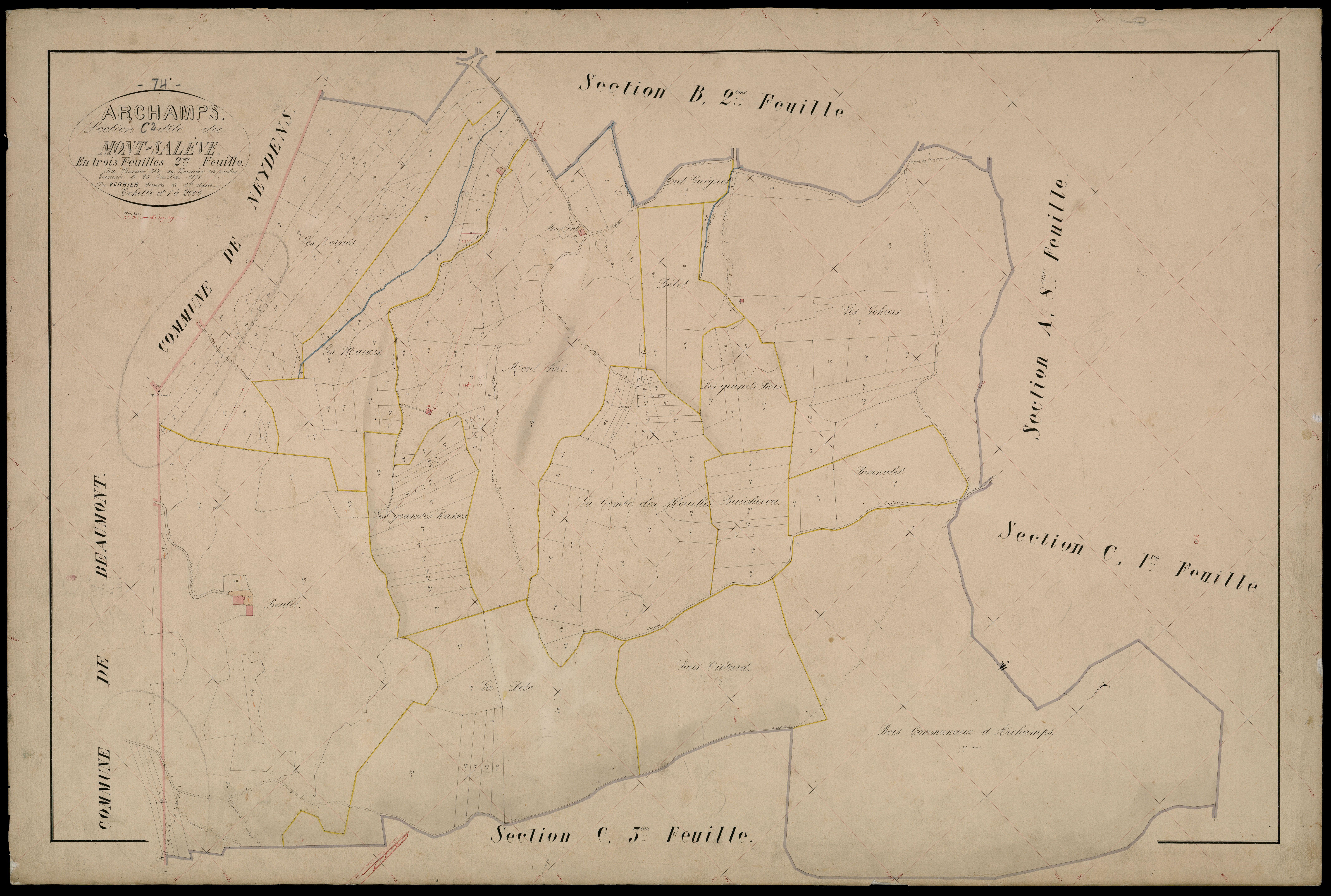 3 P 3 2454 - Feuille n° 3, parcelles n° 09 à 71 - 2 août 1871