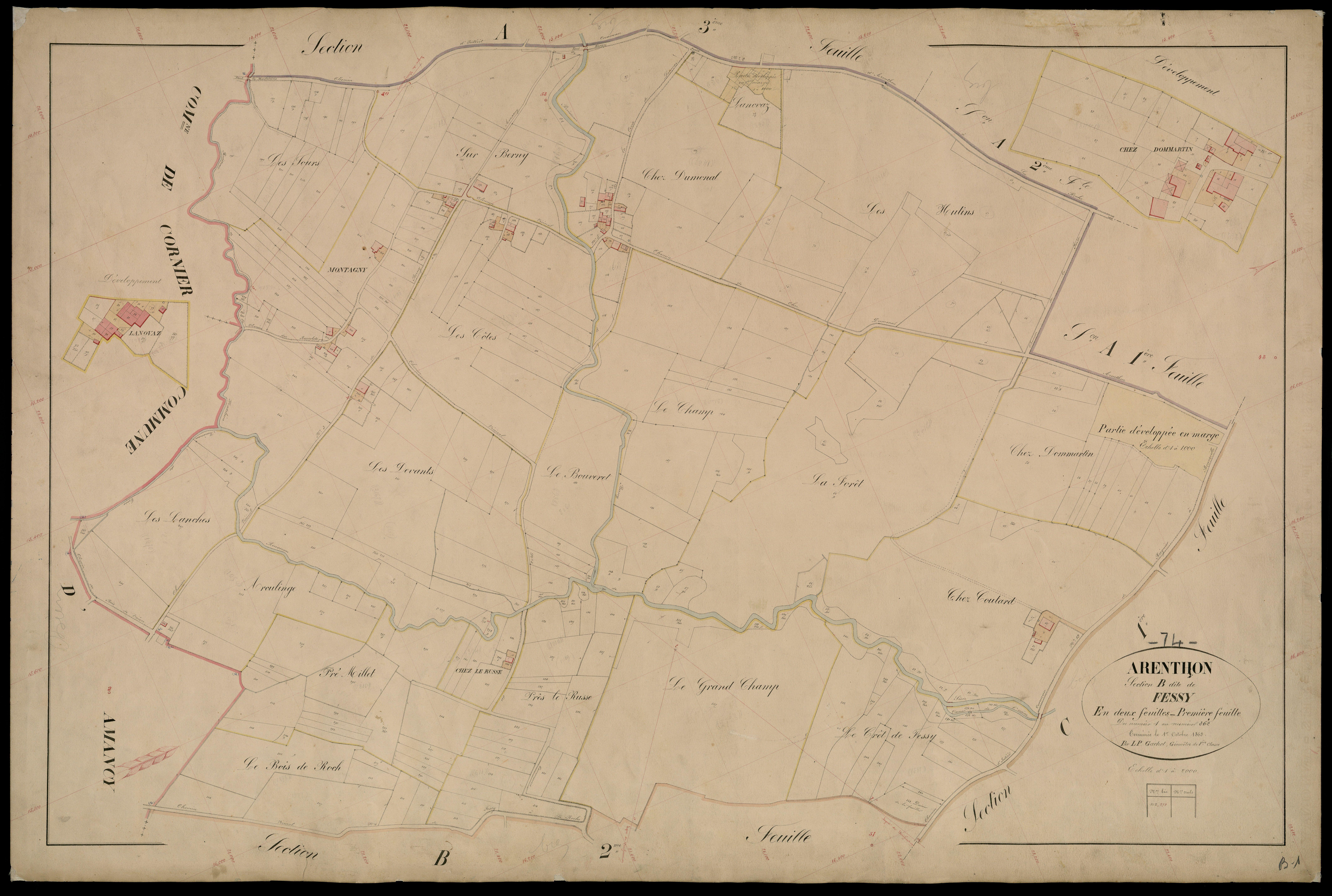 3 P 3 2474 - Feuille n° 2, parcelles n° 363 à 761 - 1er septembre 1869