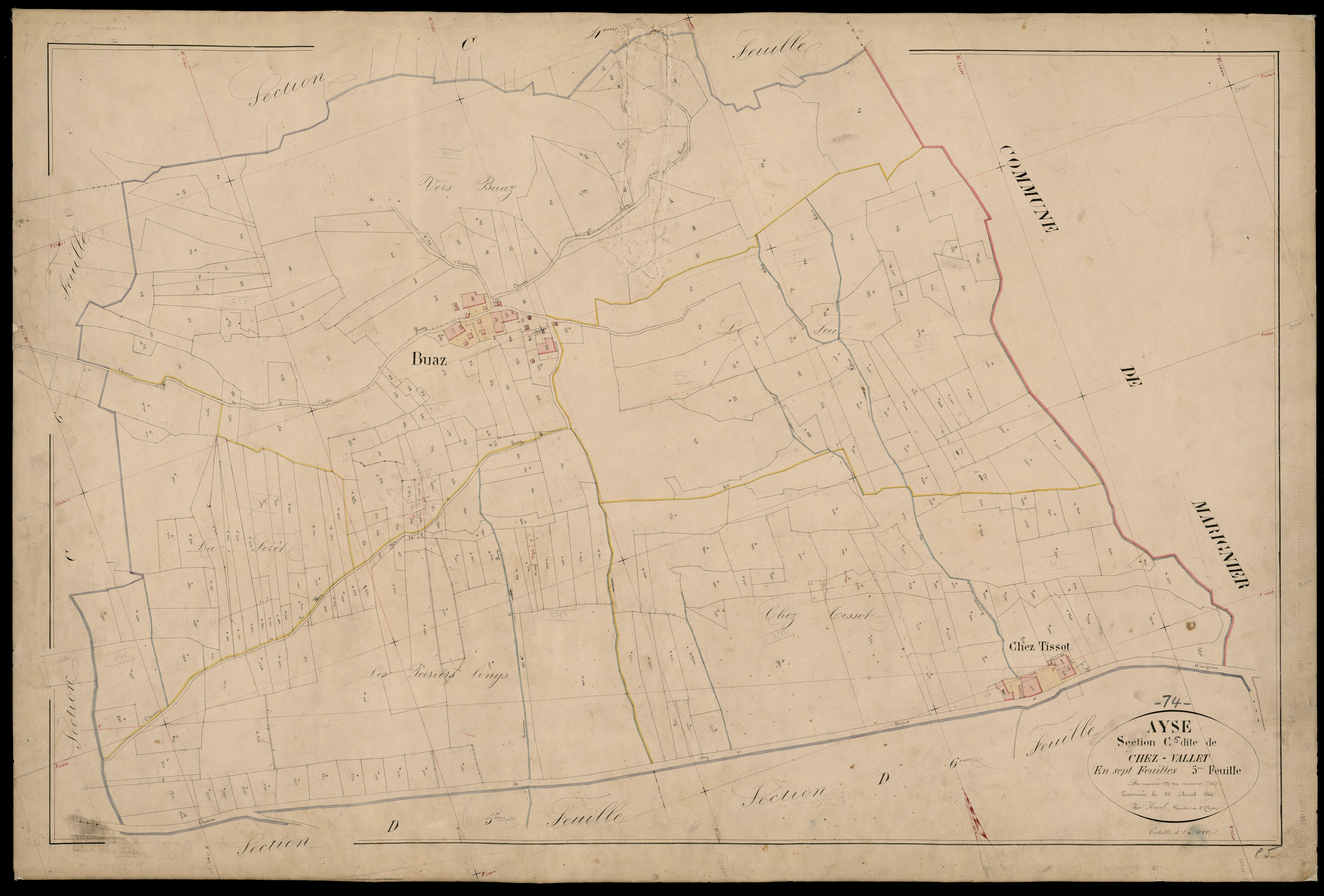 3 P 3 2546 - Feuille n° 6, parcelles n° 1168 à 1497 - 25 avril 1869
