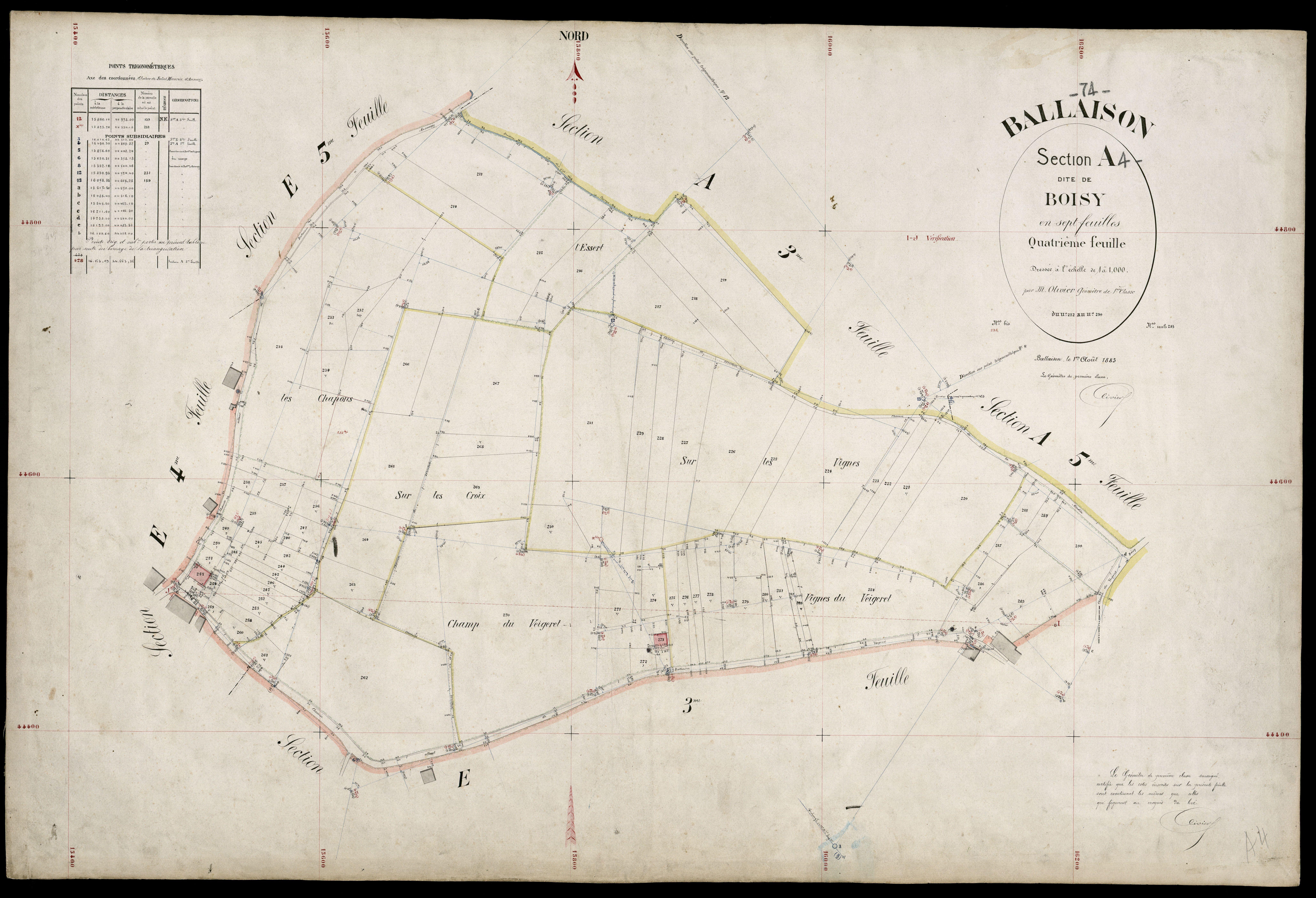 3 P 3 2568 - Feuille n° , parcelles n° 291 à 381 - 1er août 1883