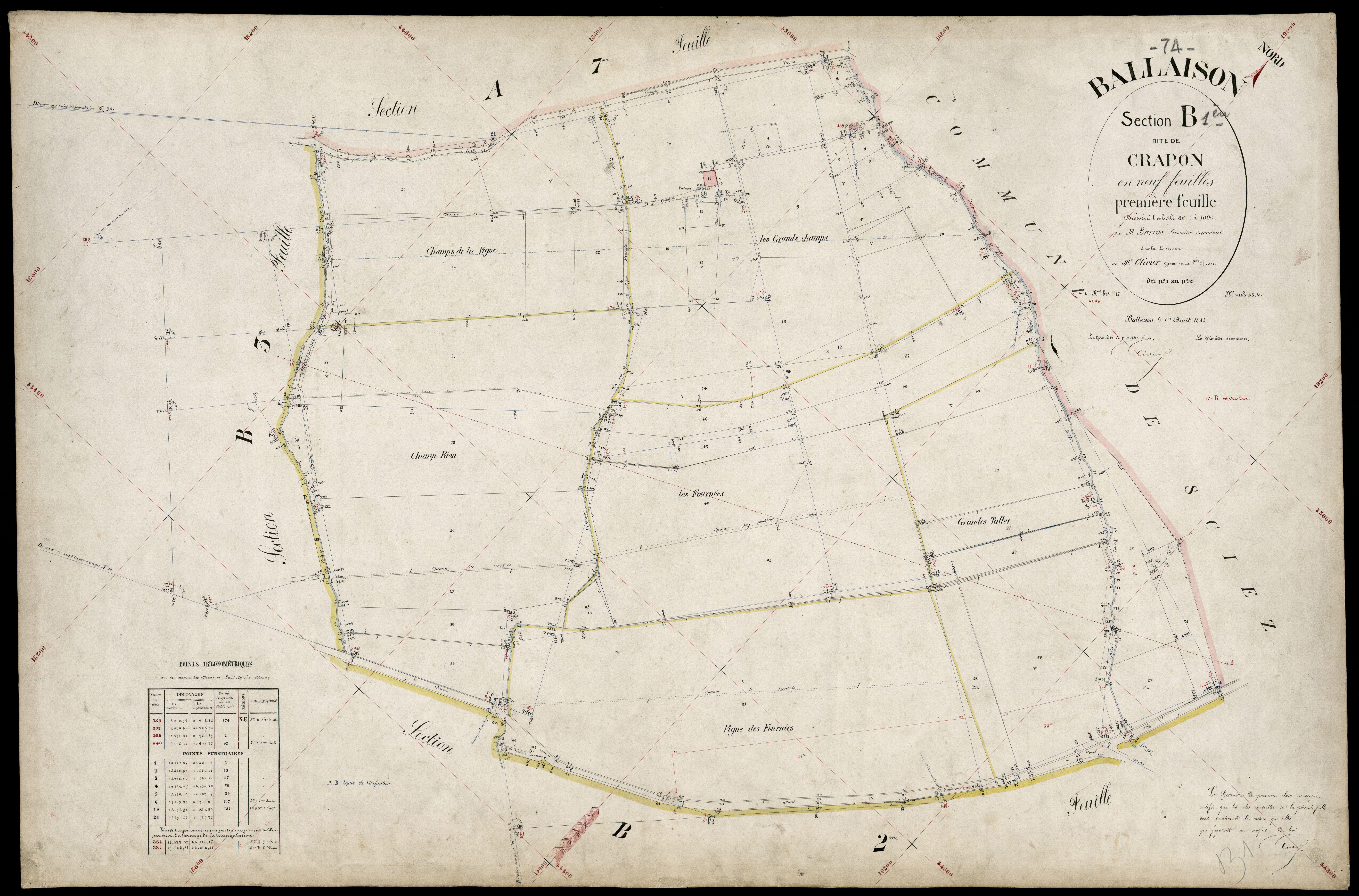 3 P 3 2572 - Feuille n° 2, parcelles n° 60 à 138 - 1er août 1883