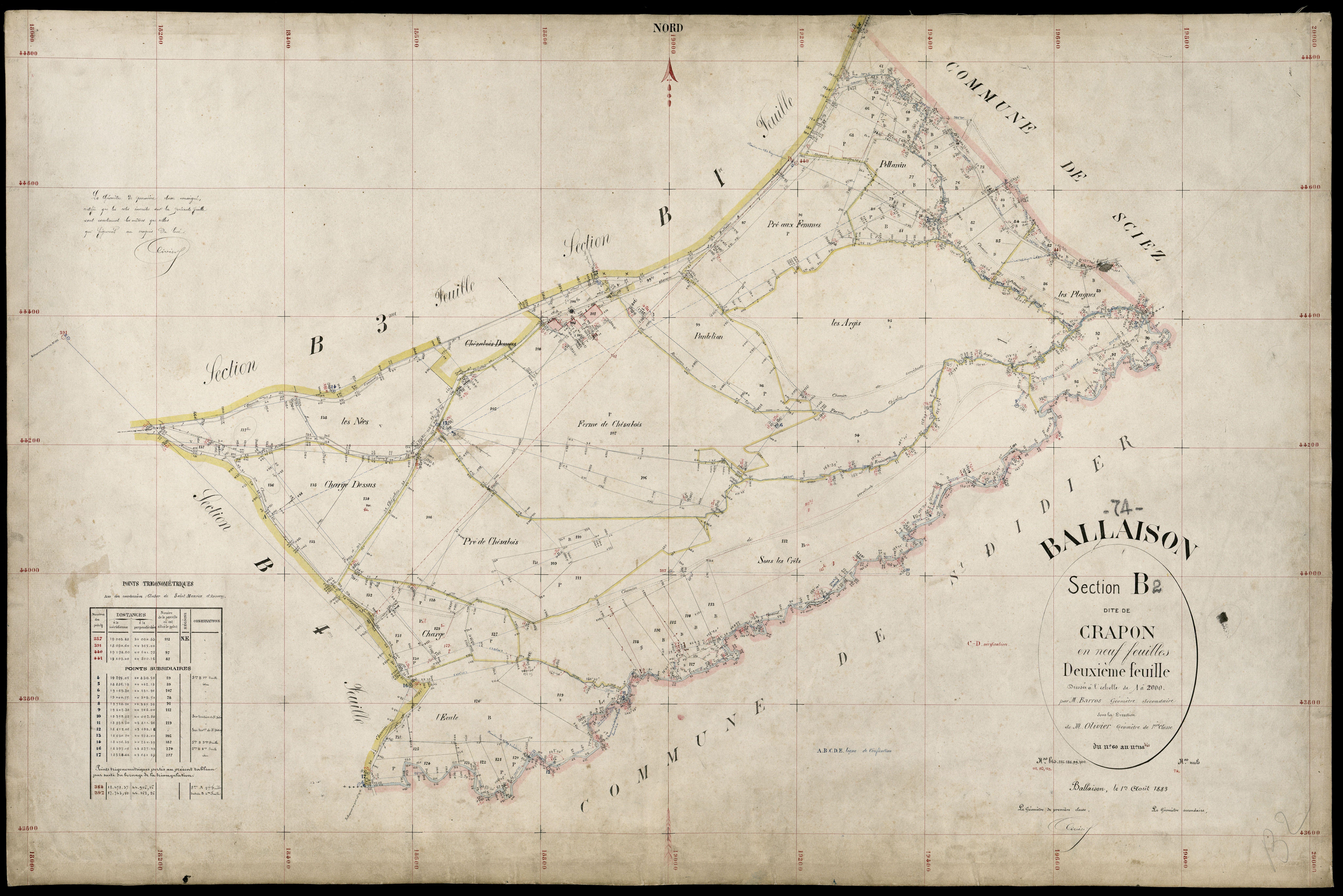 3 P 3 2573 - Feuille n° 3, parcelles n° 139 à 220 - 1er août 1883