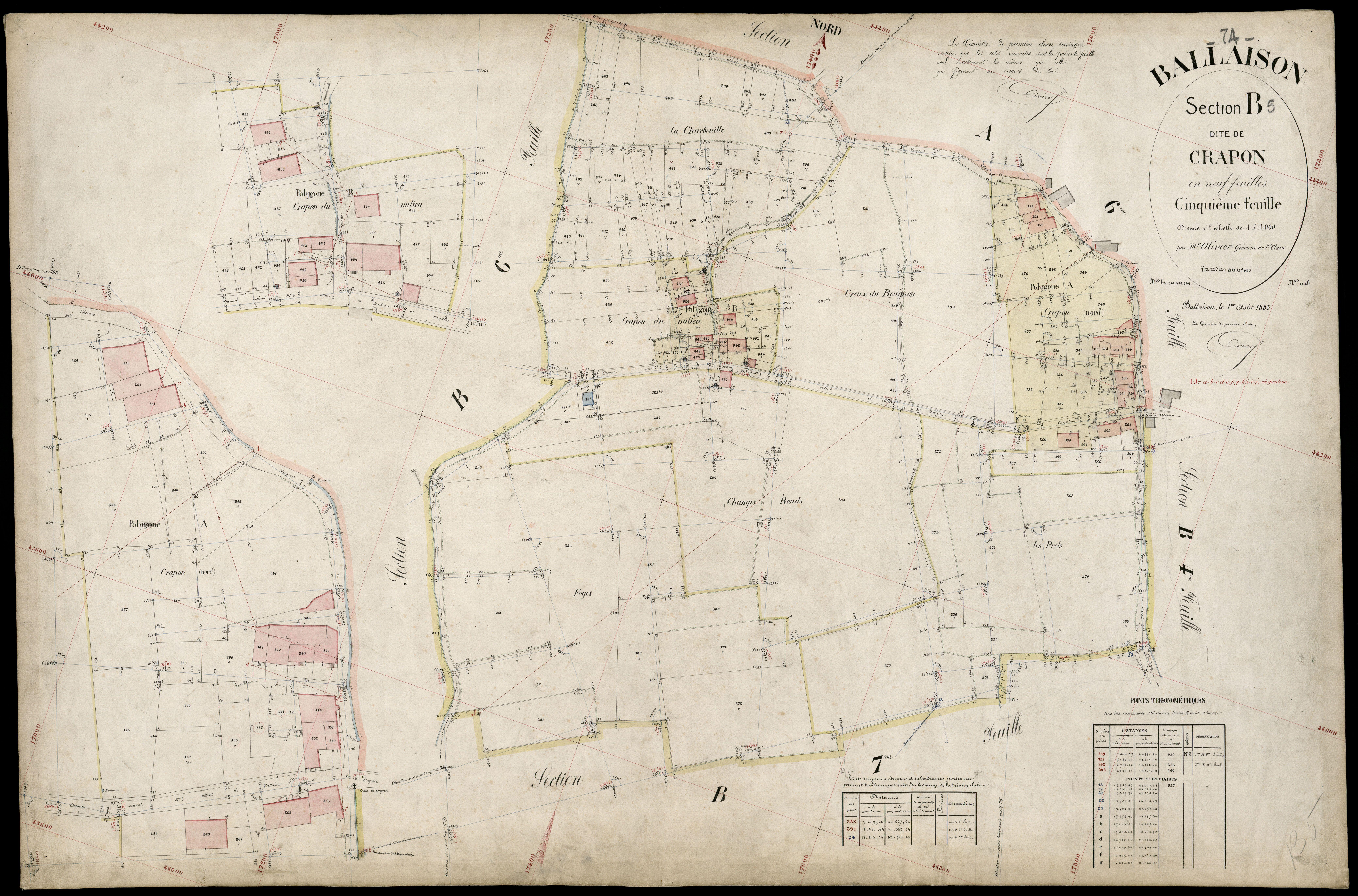3 P 3 2576 - Feuille n° 6, parcelles n° 46 à 96 - 1er août 1883