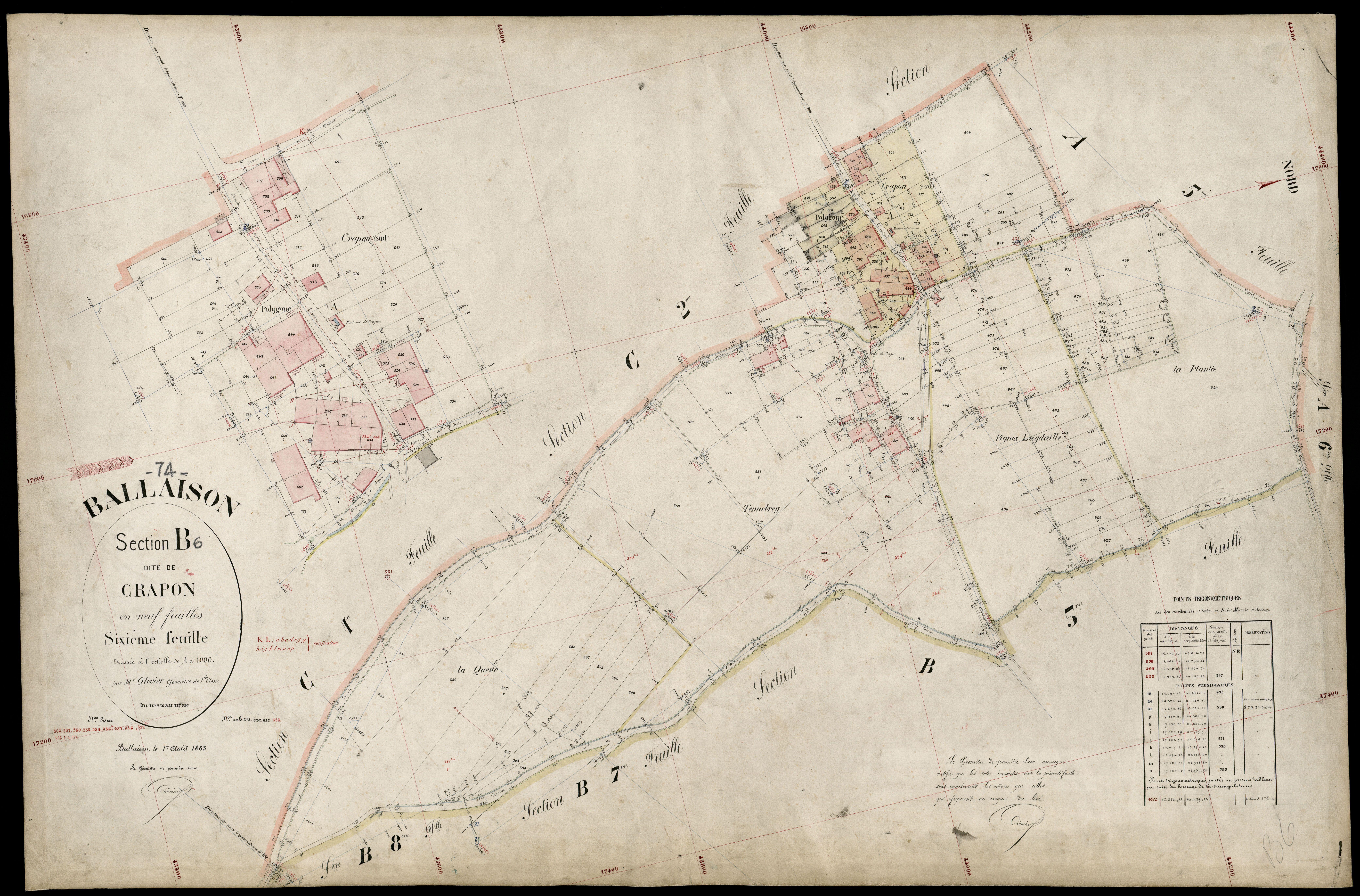3 P 3 2577 - Feuille n° 7, parcelles n° 97 à 640 - 1er août 1883