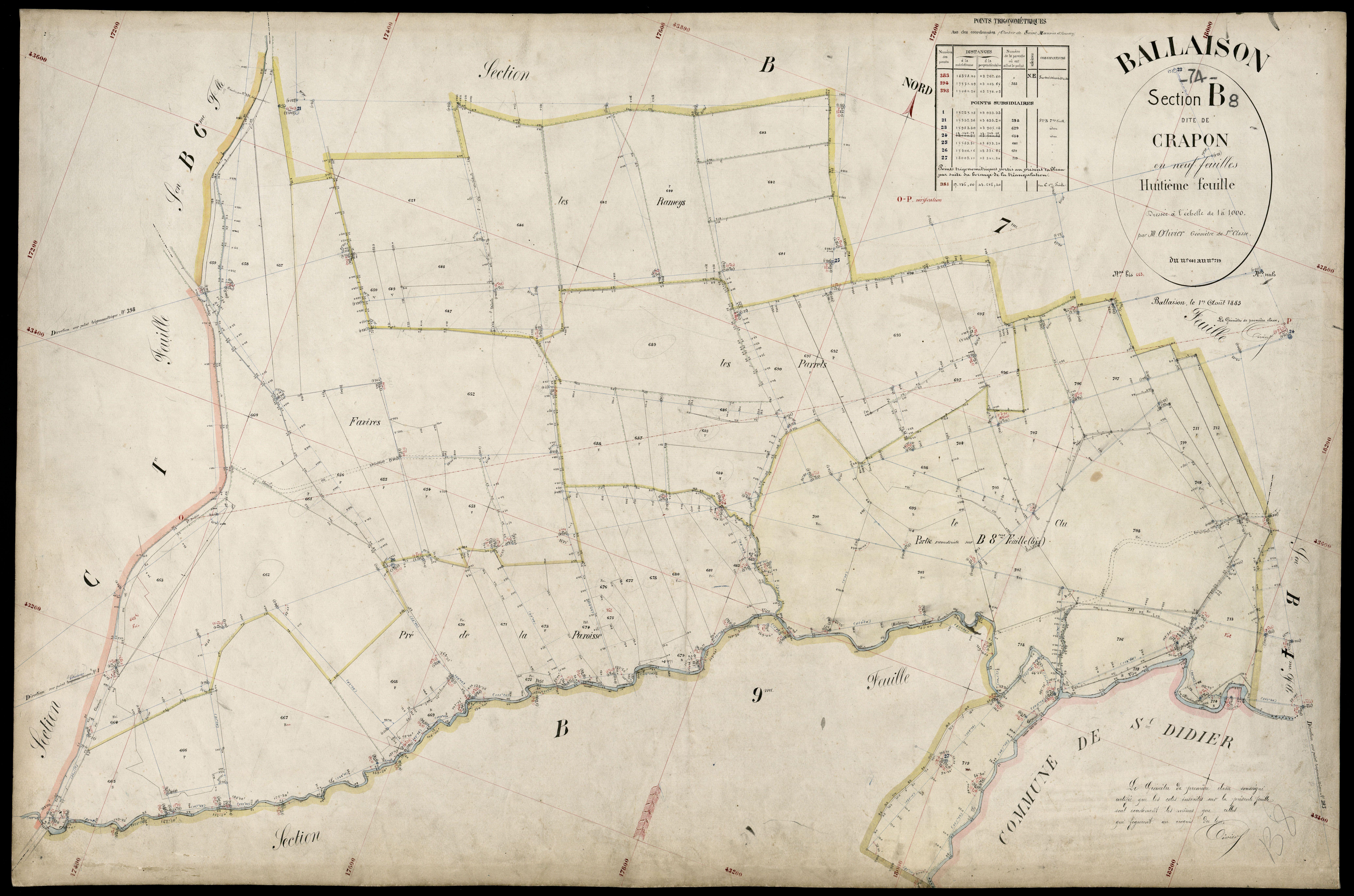 3 P 3 2579 - Feuille n° 8 bis, parcelles n° 698 à 719 - 1er août 1883