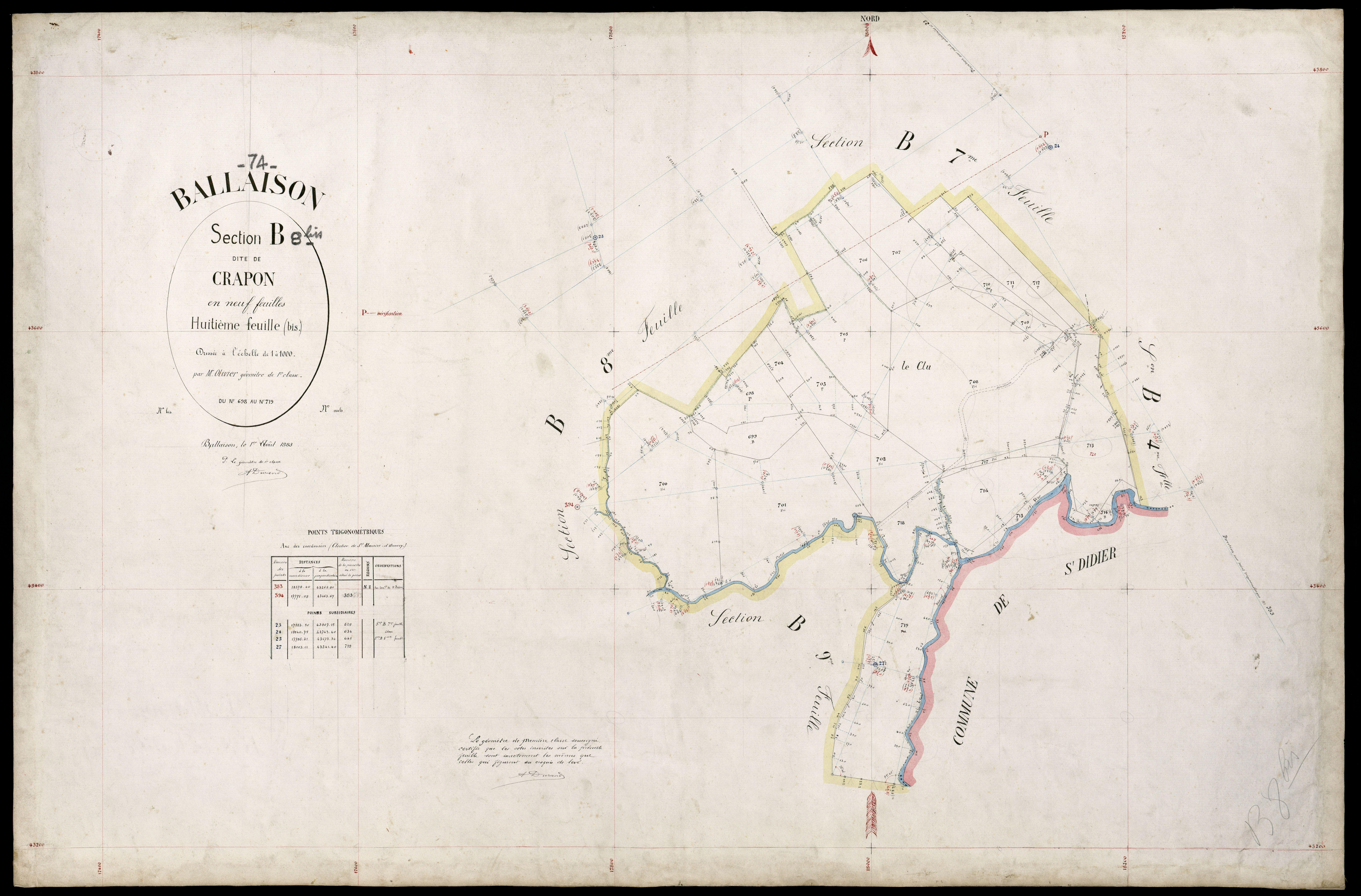 3 P 3 2580 - Feuille n° 9, parcelles n° 720 à 839 - 1er août 1883