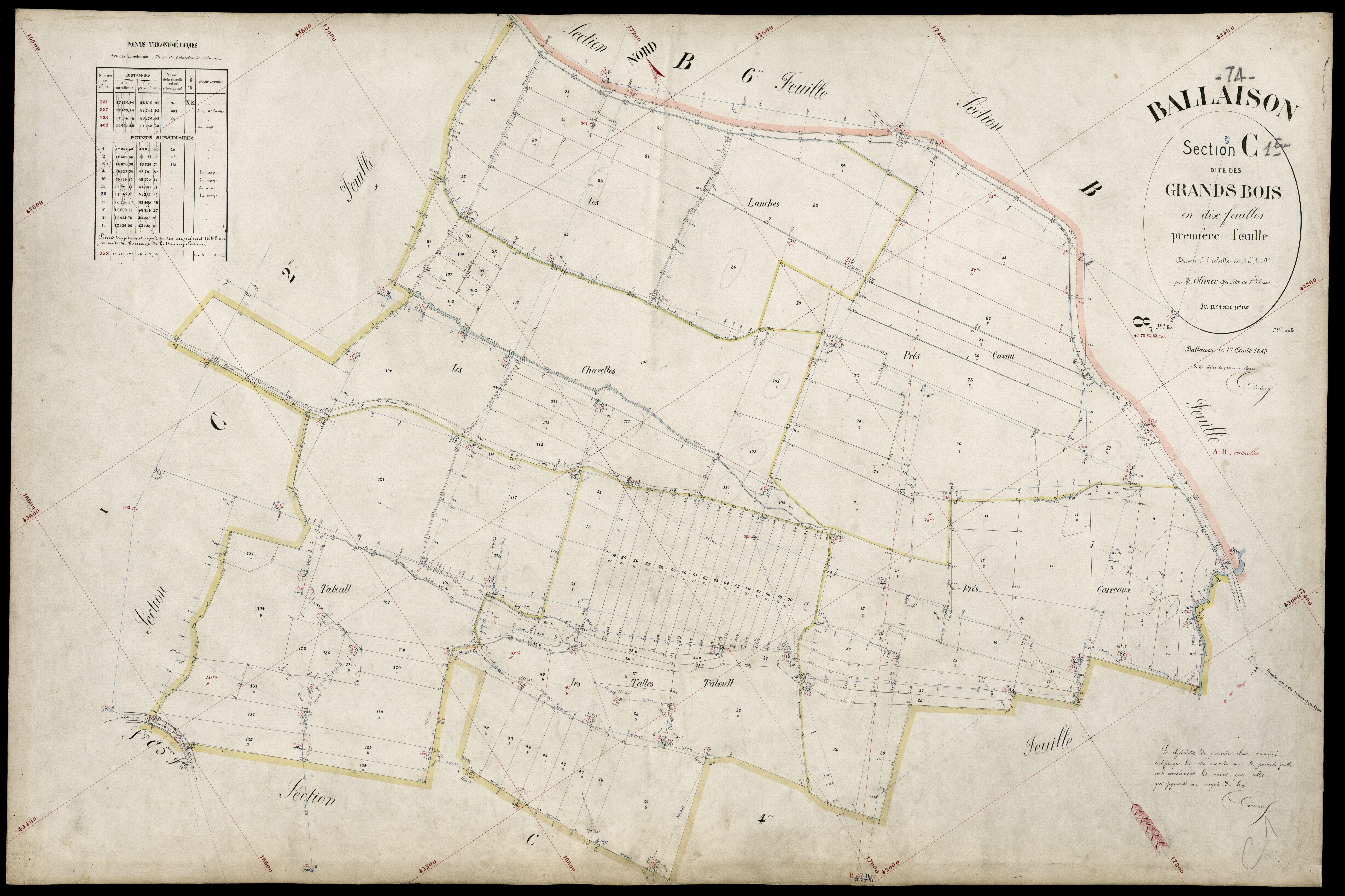 3 P 3 2582 - Feuille n° 2, parcelles n° 136 à 230 - 1er août 1883