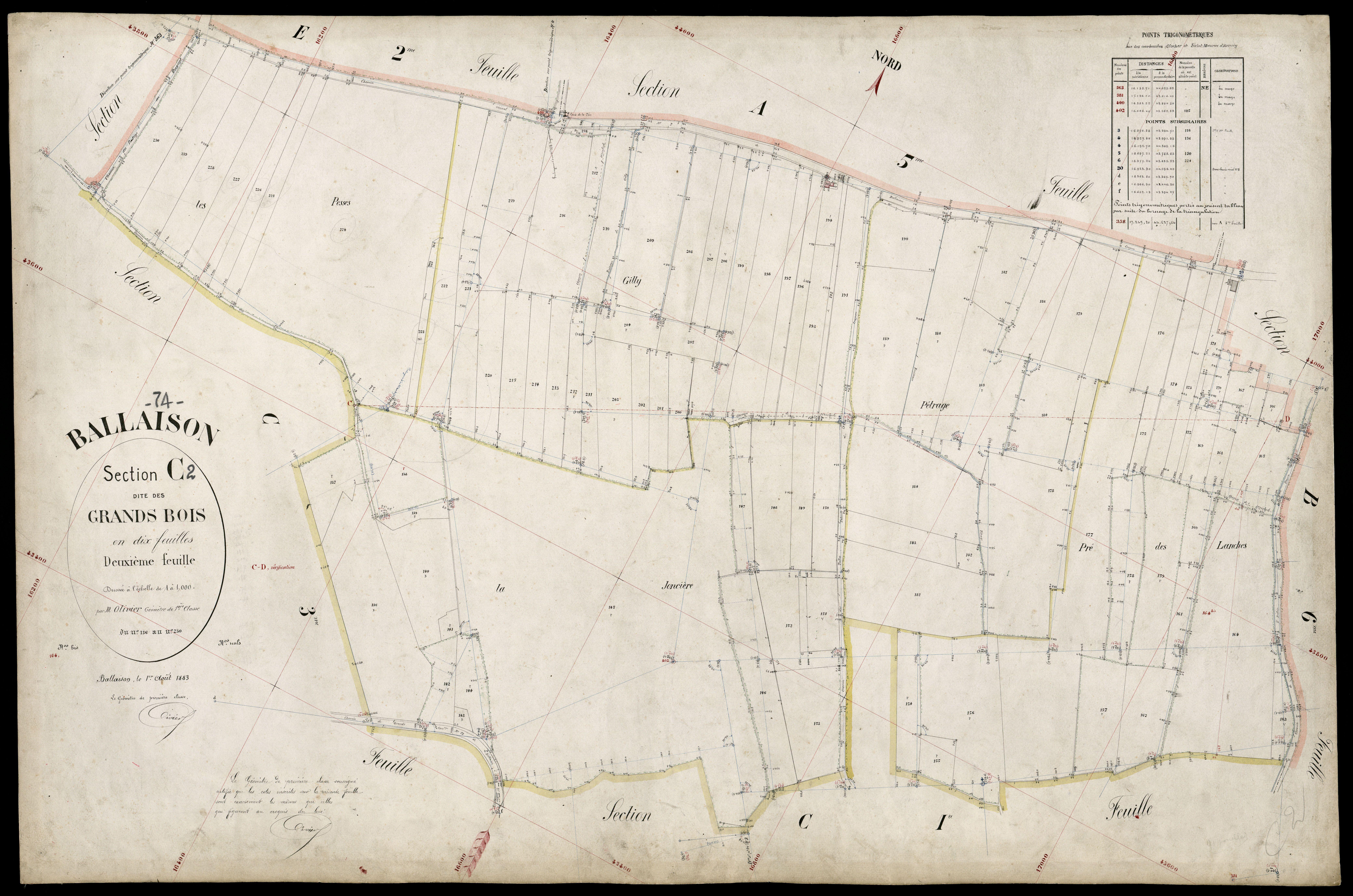 3 P 3 2583 - Feuille n° 3, parcelles n° 231 à 322 - 1er août 1883