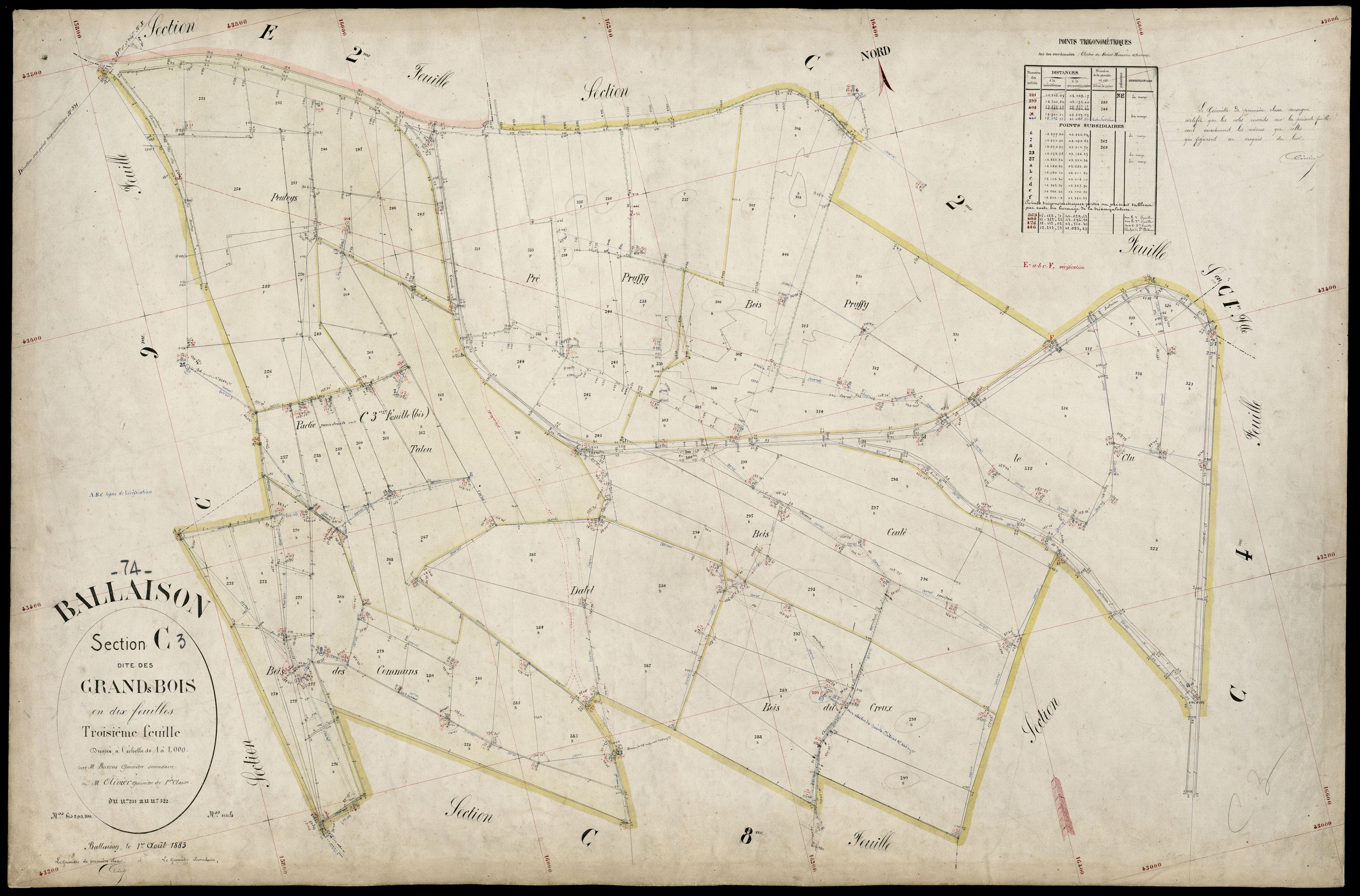 3 P 3 2584 - Feuille n° 3 bis, parcelles n° 24 à 283 - 1er août 1883