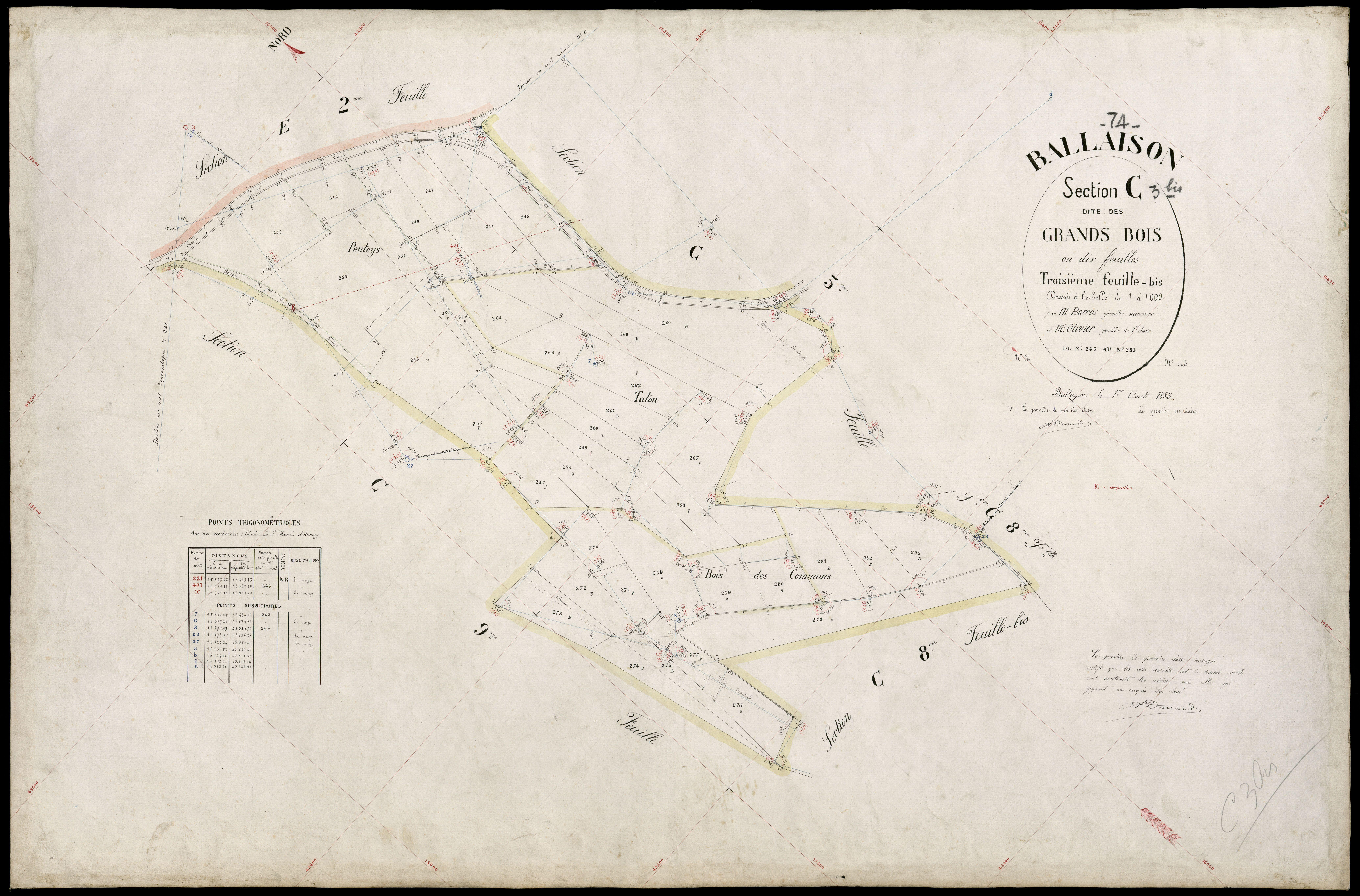 3 P 3 2585 - Feuille n° 4, parcelles n° 323 à 406 - 1er août 1883
