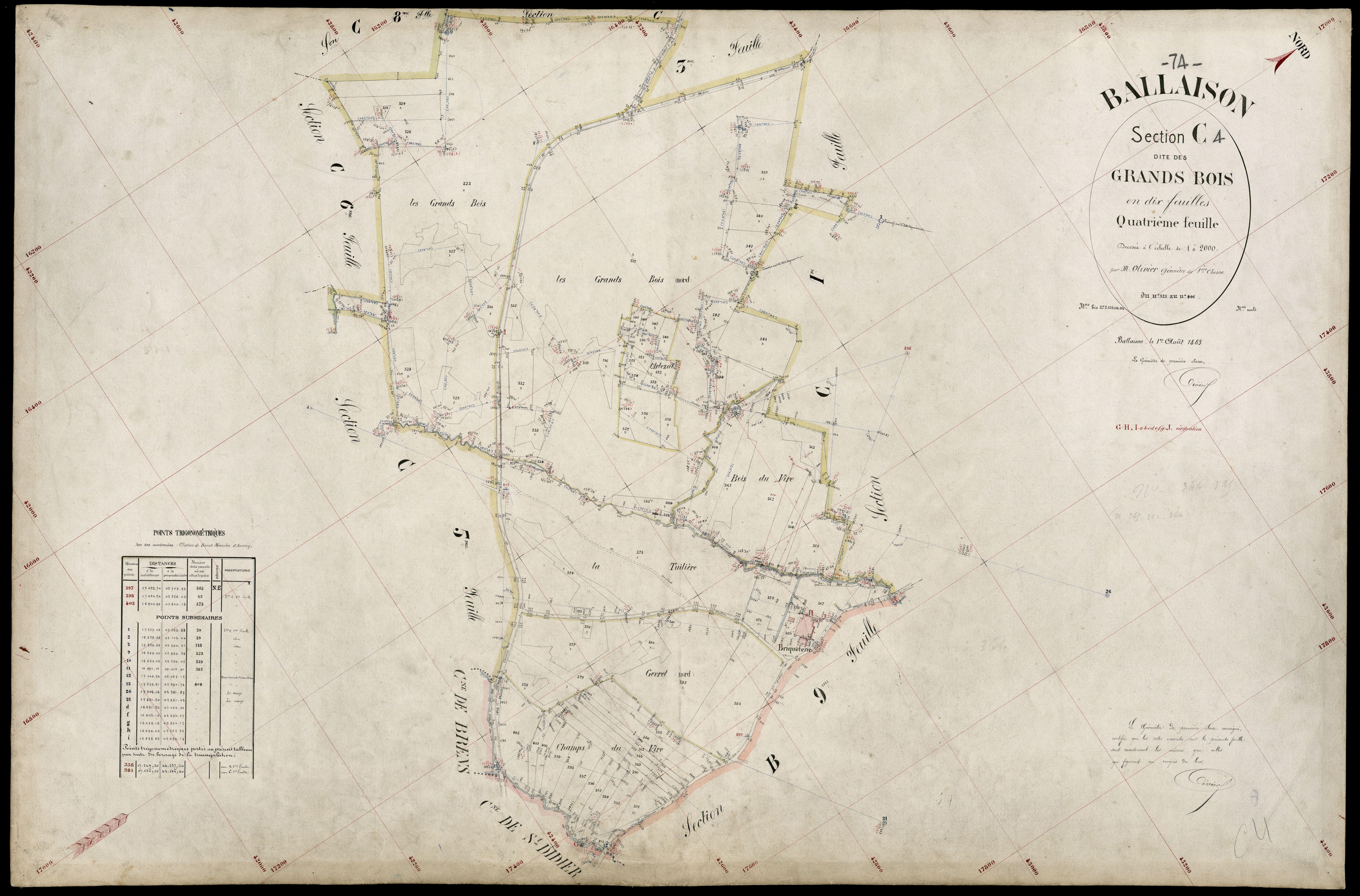 3 P 3 2586 - Feuille n° , parcelles n° 407 à 499 - 1er août 1883