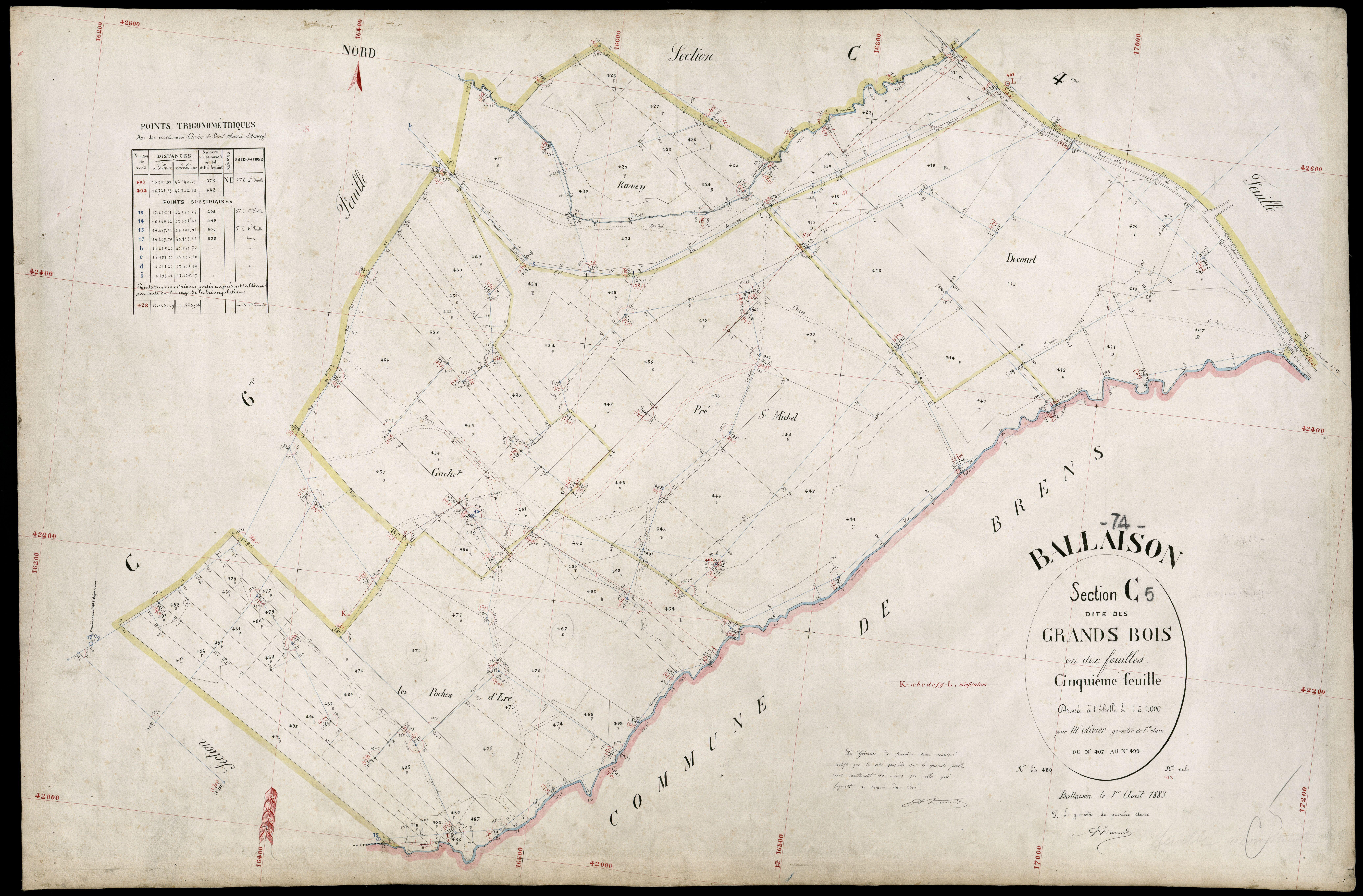 3 P 3 2587 - Feuille n° 6, parcelles n° 00 à 74 - 1er août 1883