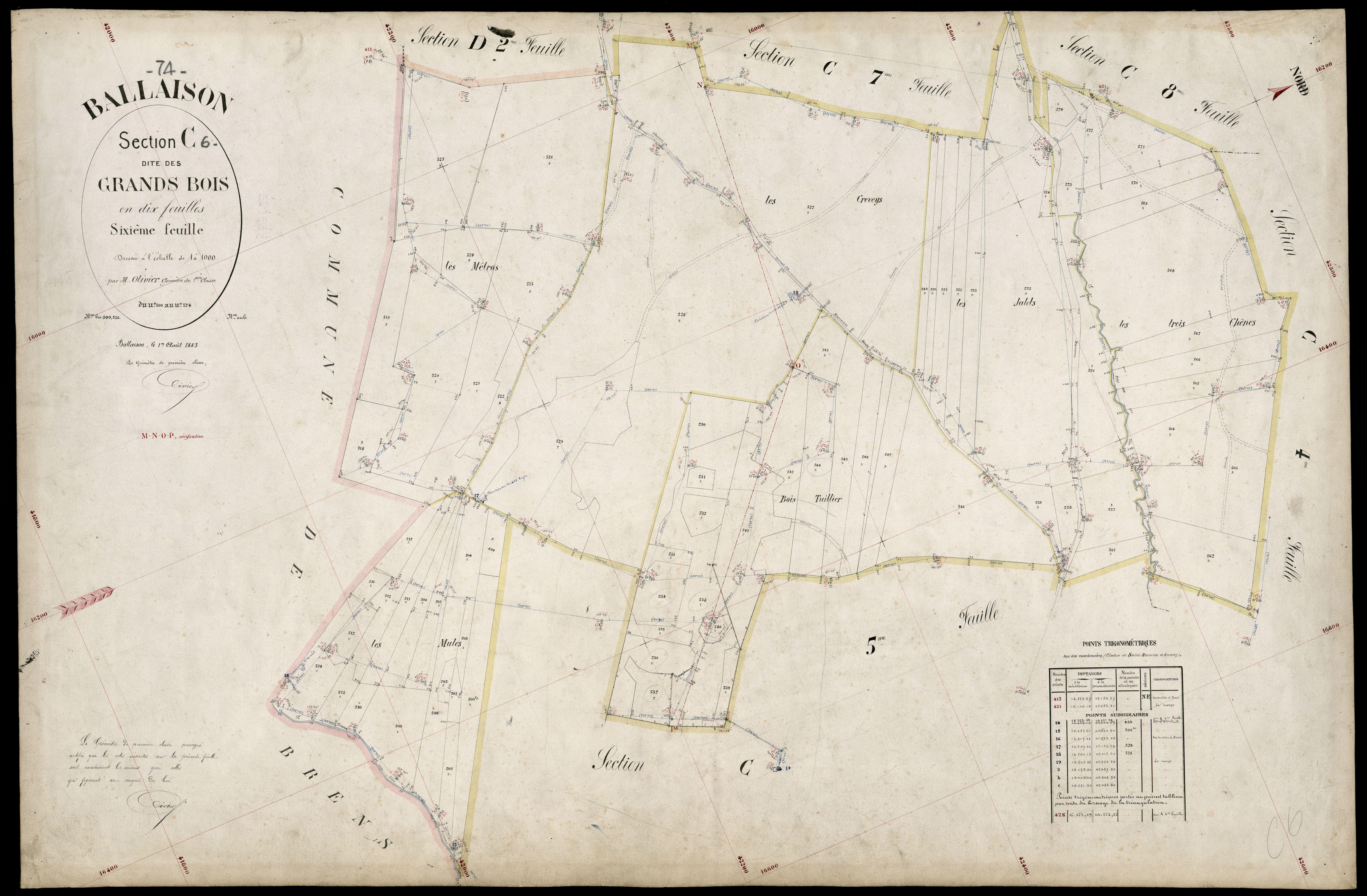 3 P 3 2588 - Feuille n° 7, parcelles n° 7 à 620 - 1er août 1883