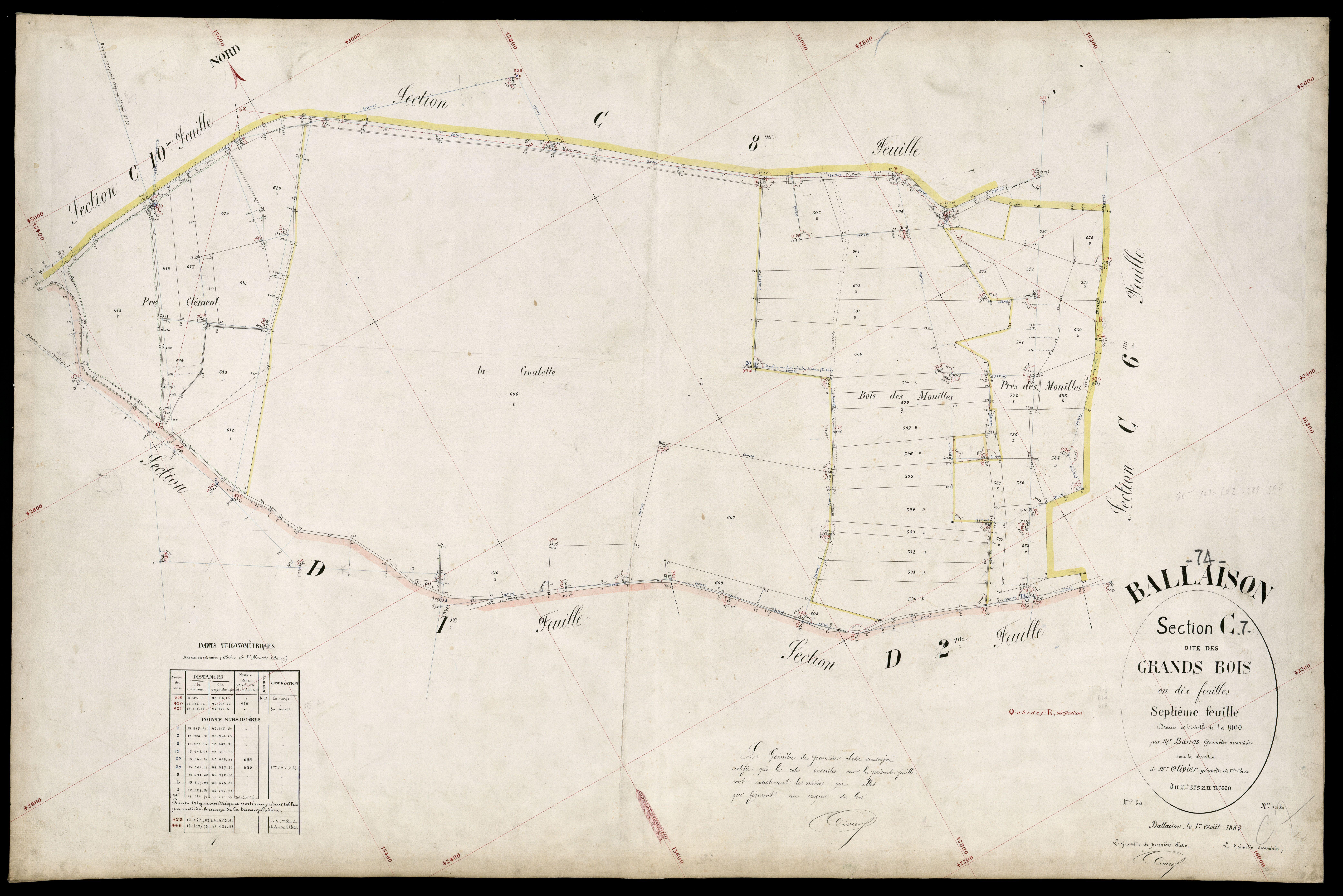 3 P 3 2589 - Feuille n° 8, parcelles n° 621 à 68 - 1er août 1883