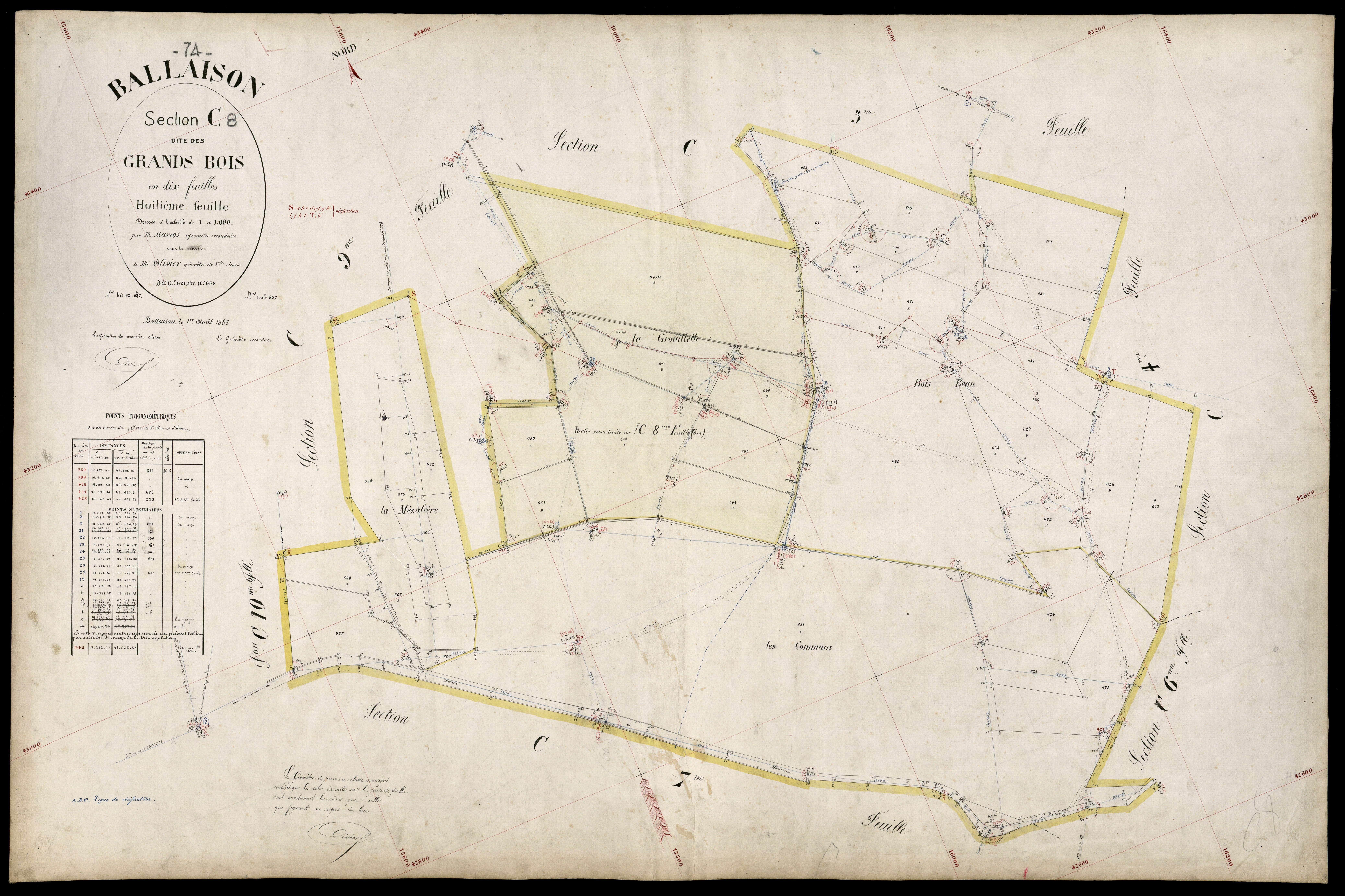 3 P 3 2590 - Feuille n° 8 bis, parcelles n° 644 à 61 - 1er août 1883