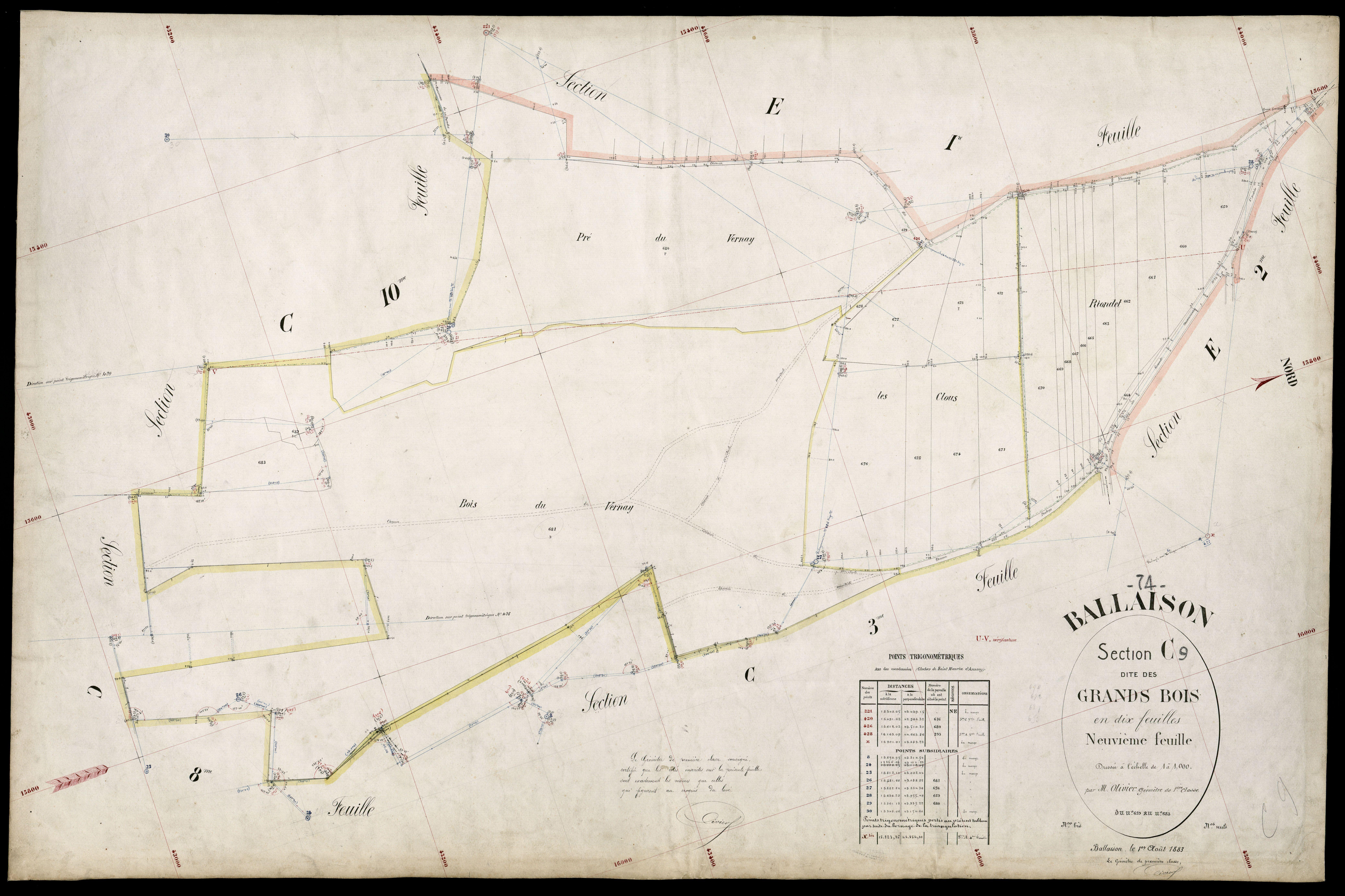3 P 3 2592 - Feuille n° 10, parcelles n° 684 à 761 - 1er août 1883