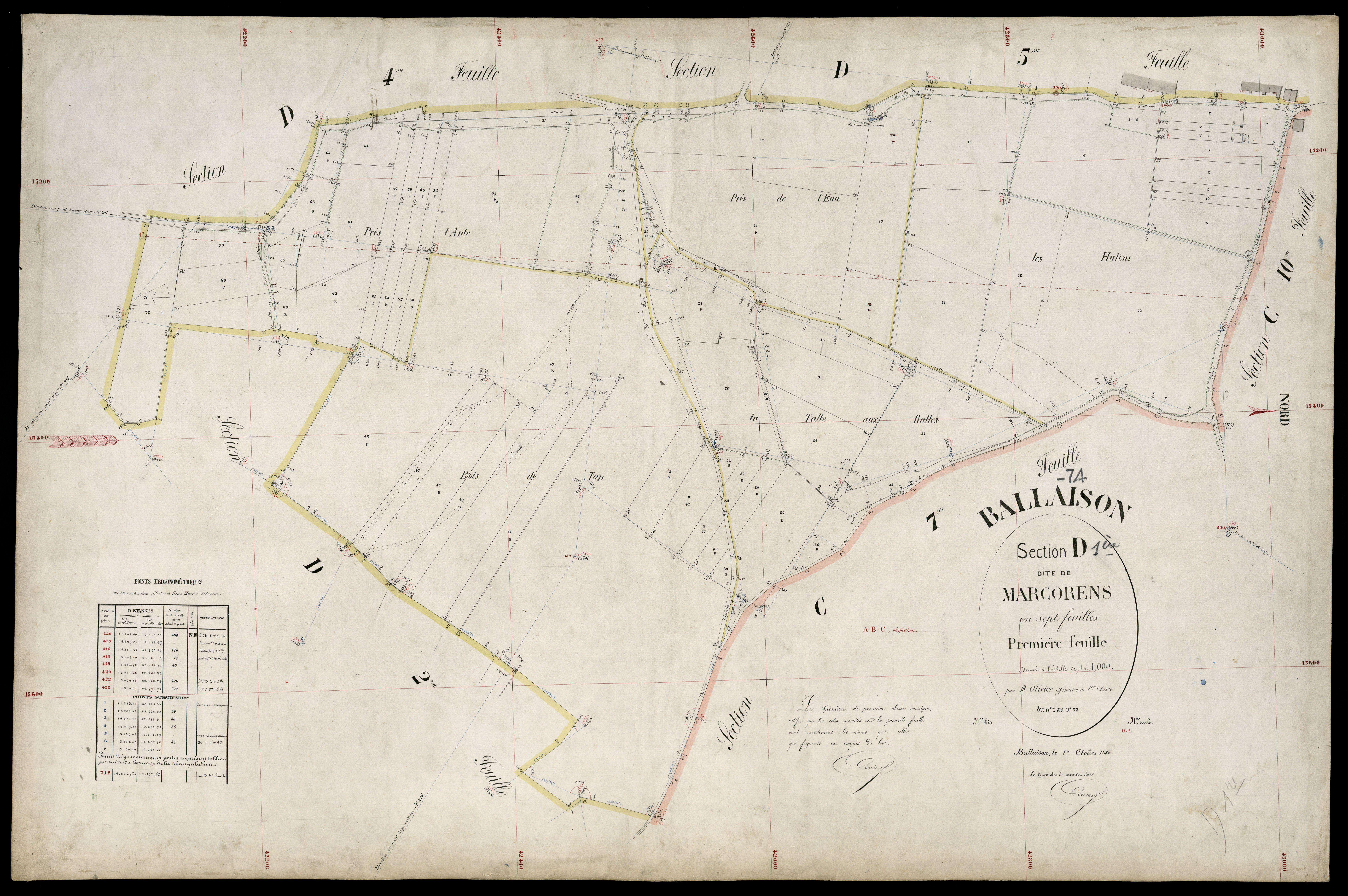 3 P 3 2594 - Feuille n° 2, parcelles n° 73 à 172 - 1er août 1883