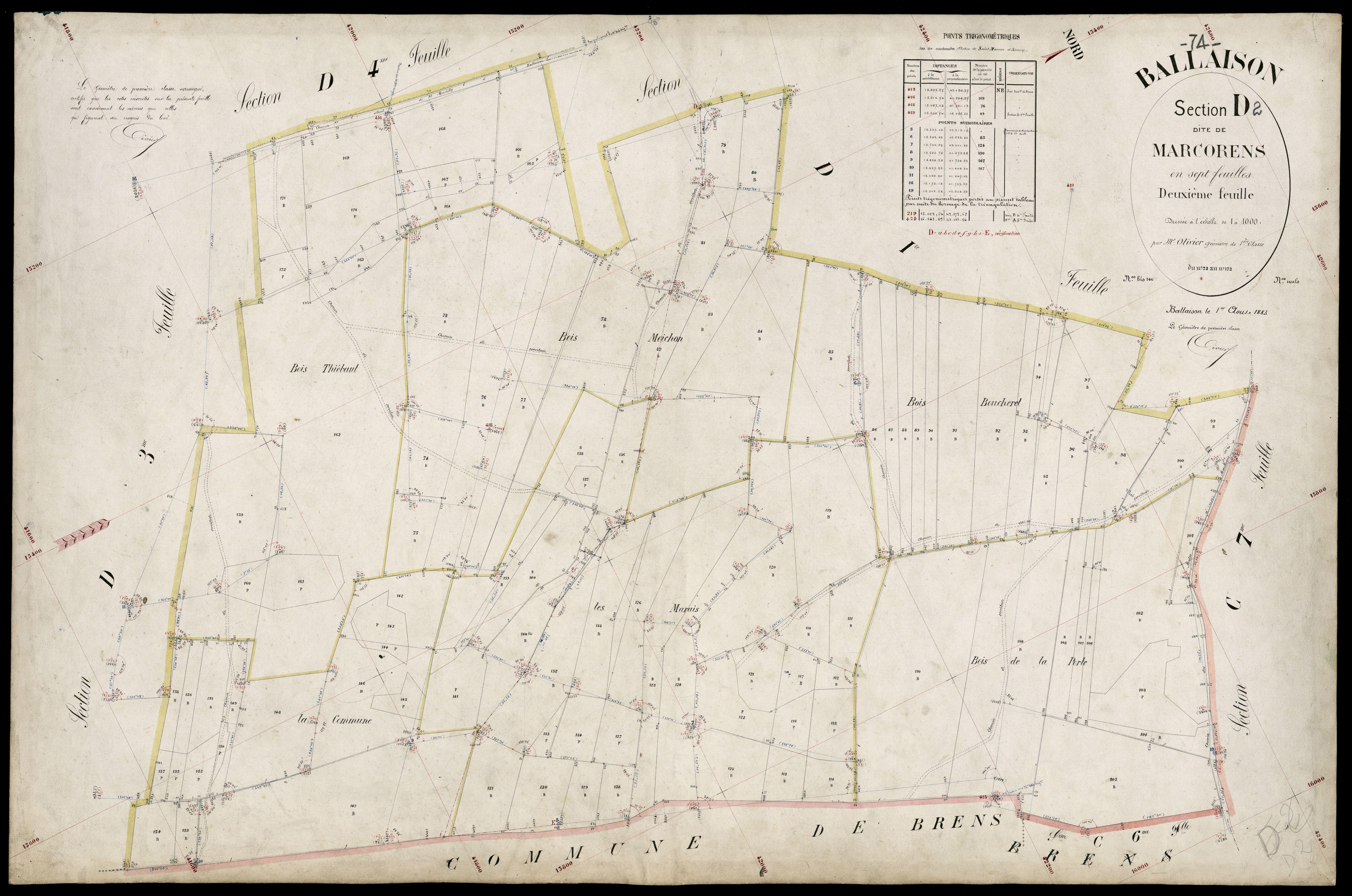 3 P 3 2595 - Feuille n° 3, parcelles n° 173 à 28 - 1er août 1883