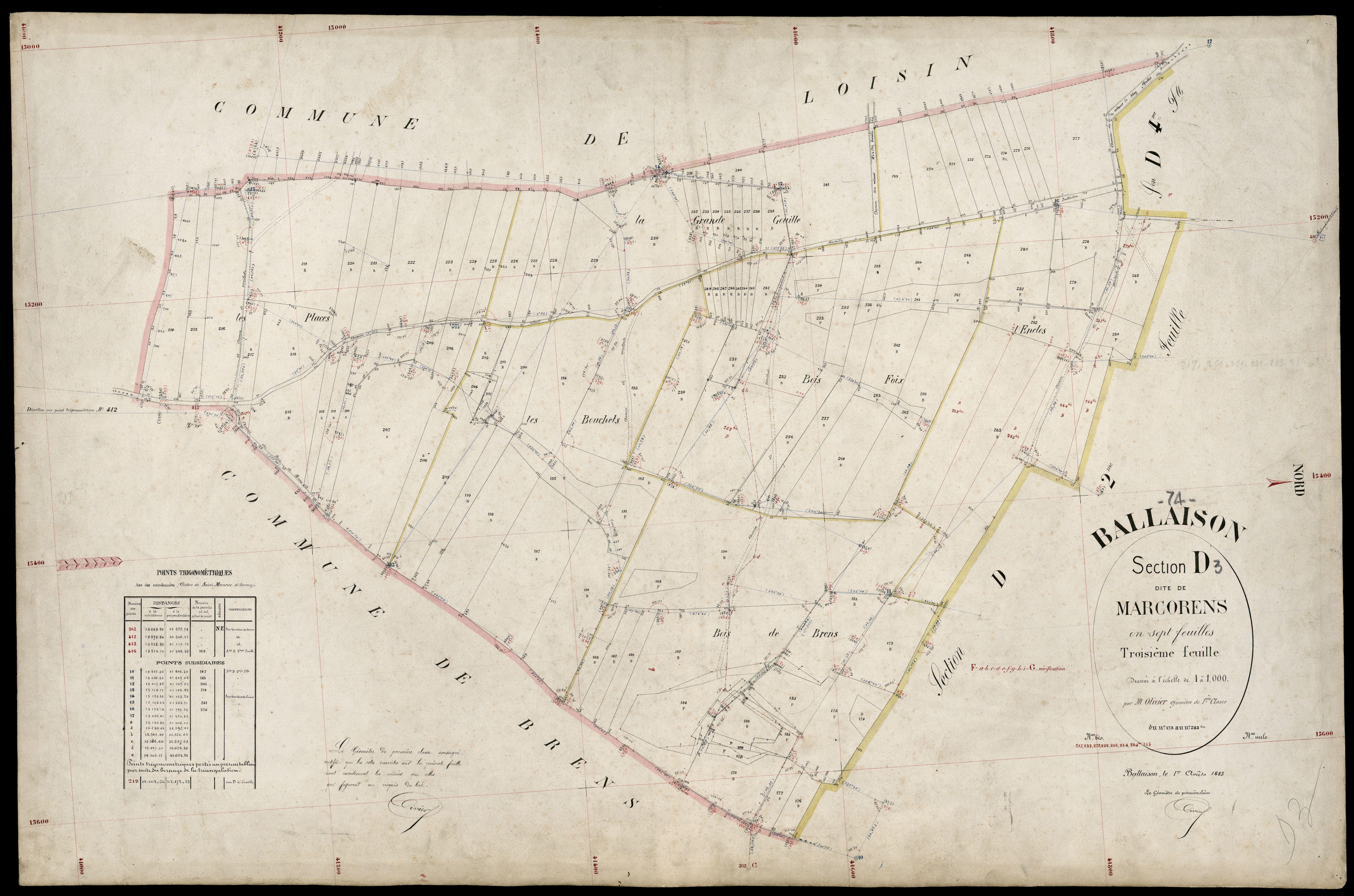 3 P 3 2596 - Feuille n° 4, parcelles n° 286 à 380 - 1er août 1883