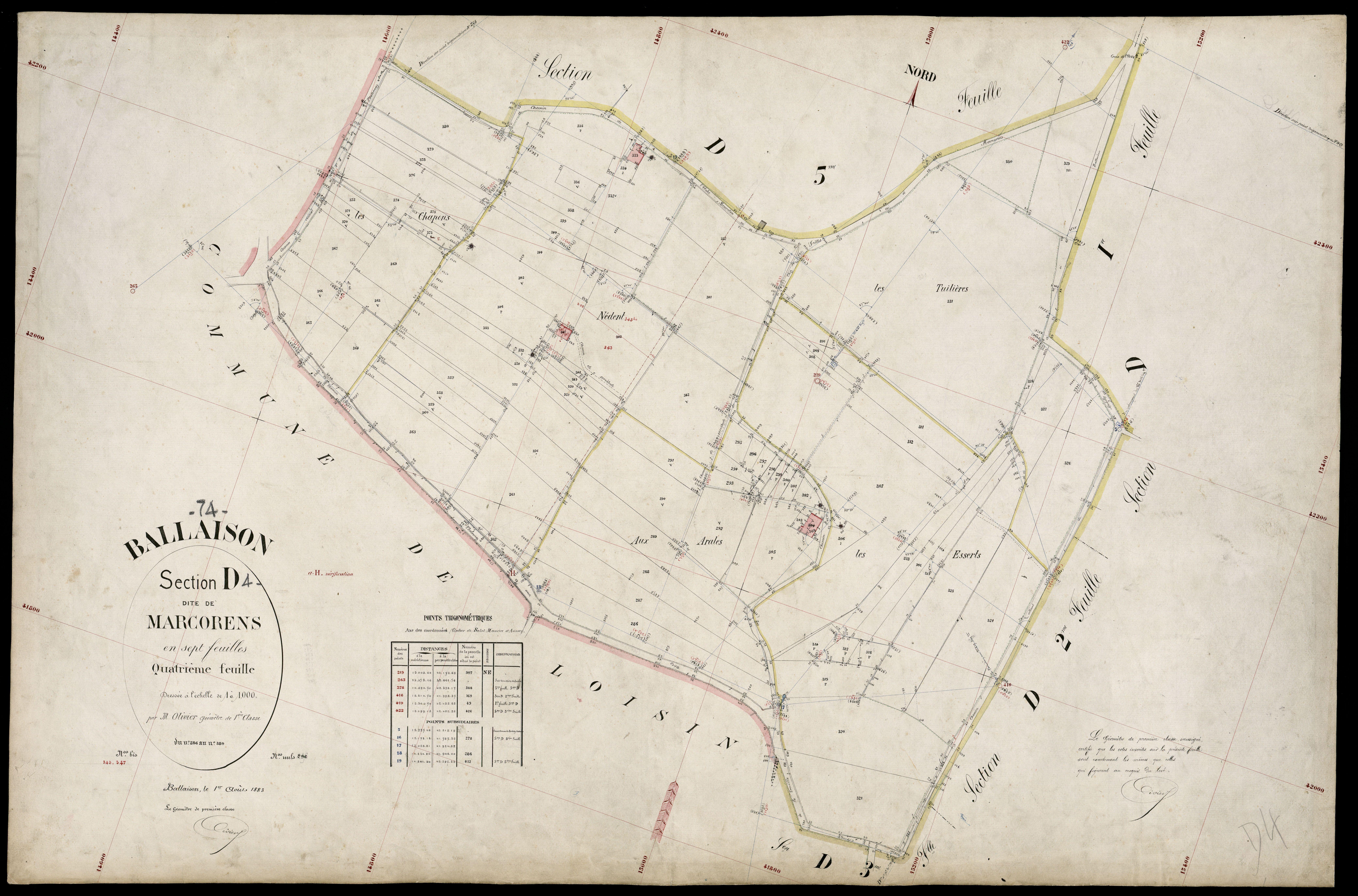 3 P 3 2597 - Feuille n° , parcelles n° 381 à 13 - 1er août 1883