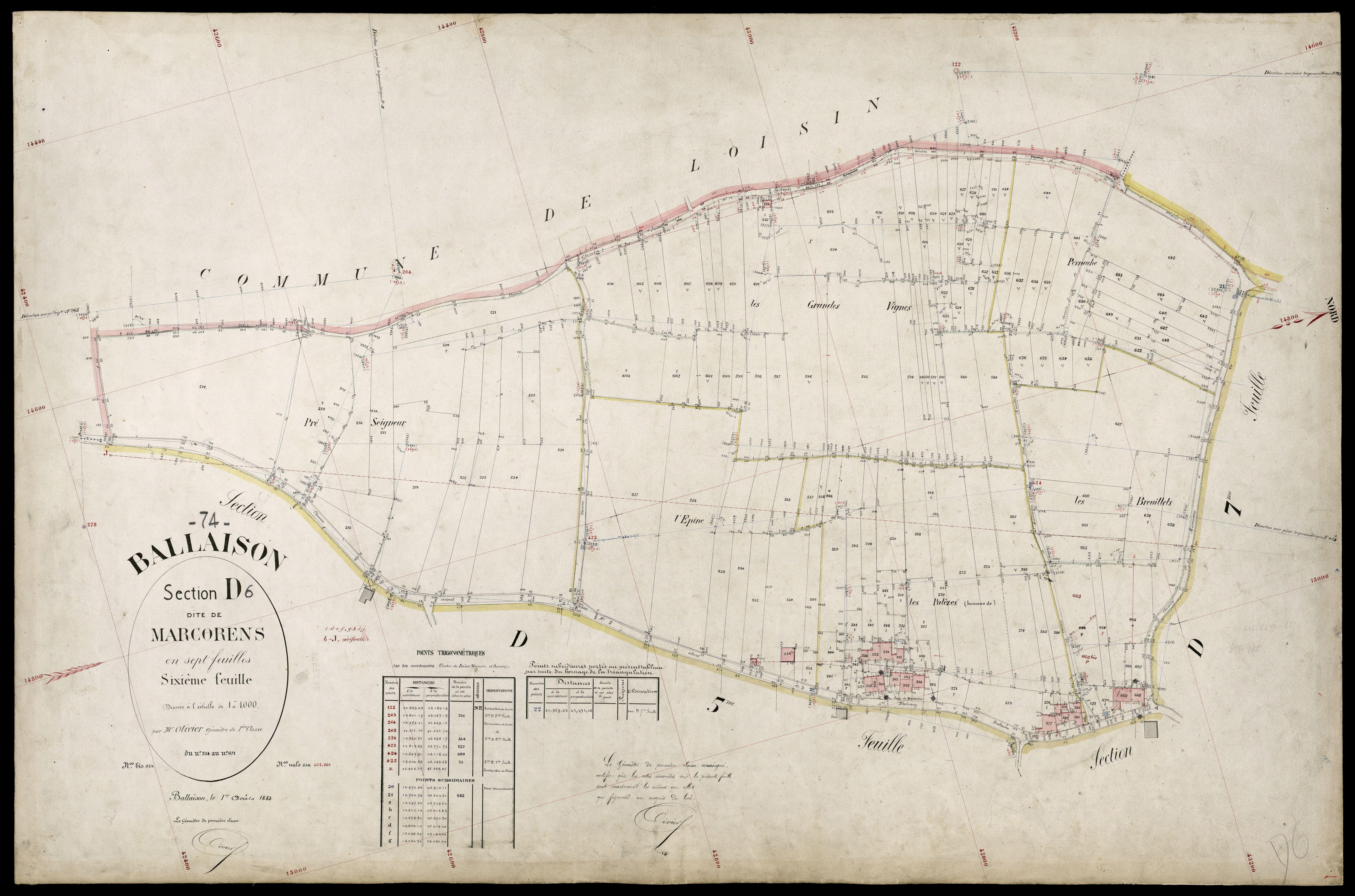 3 P 3 2599 - Feuille n° 7, parcelles n° 672 à 811 - 1er août 1883