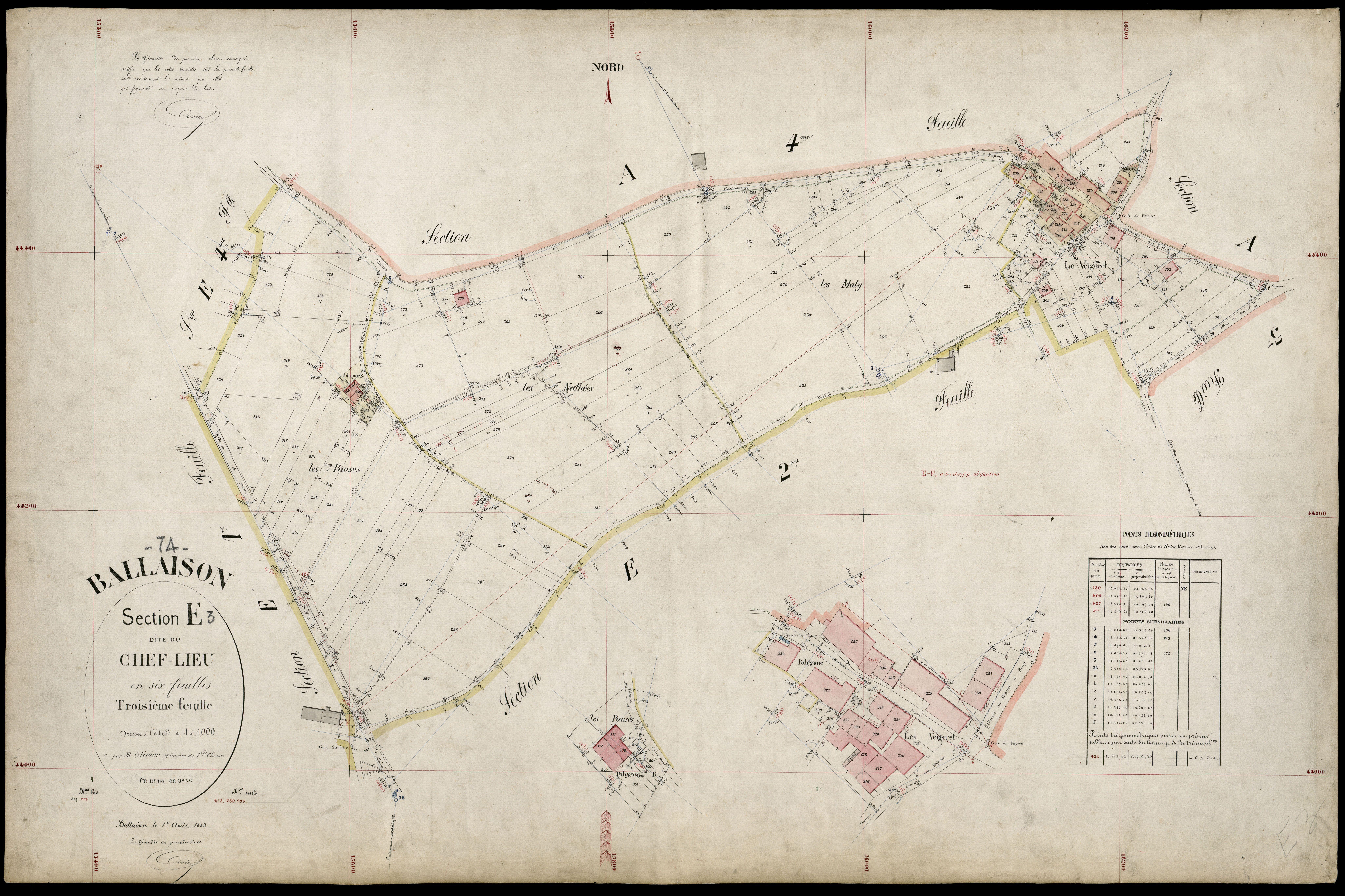 3 P 3 2603 - Feuille n° 4, parcelles n° 328 à 479 - 1er août 1883