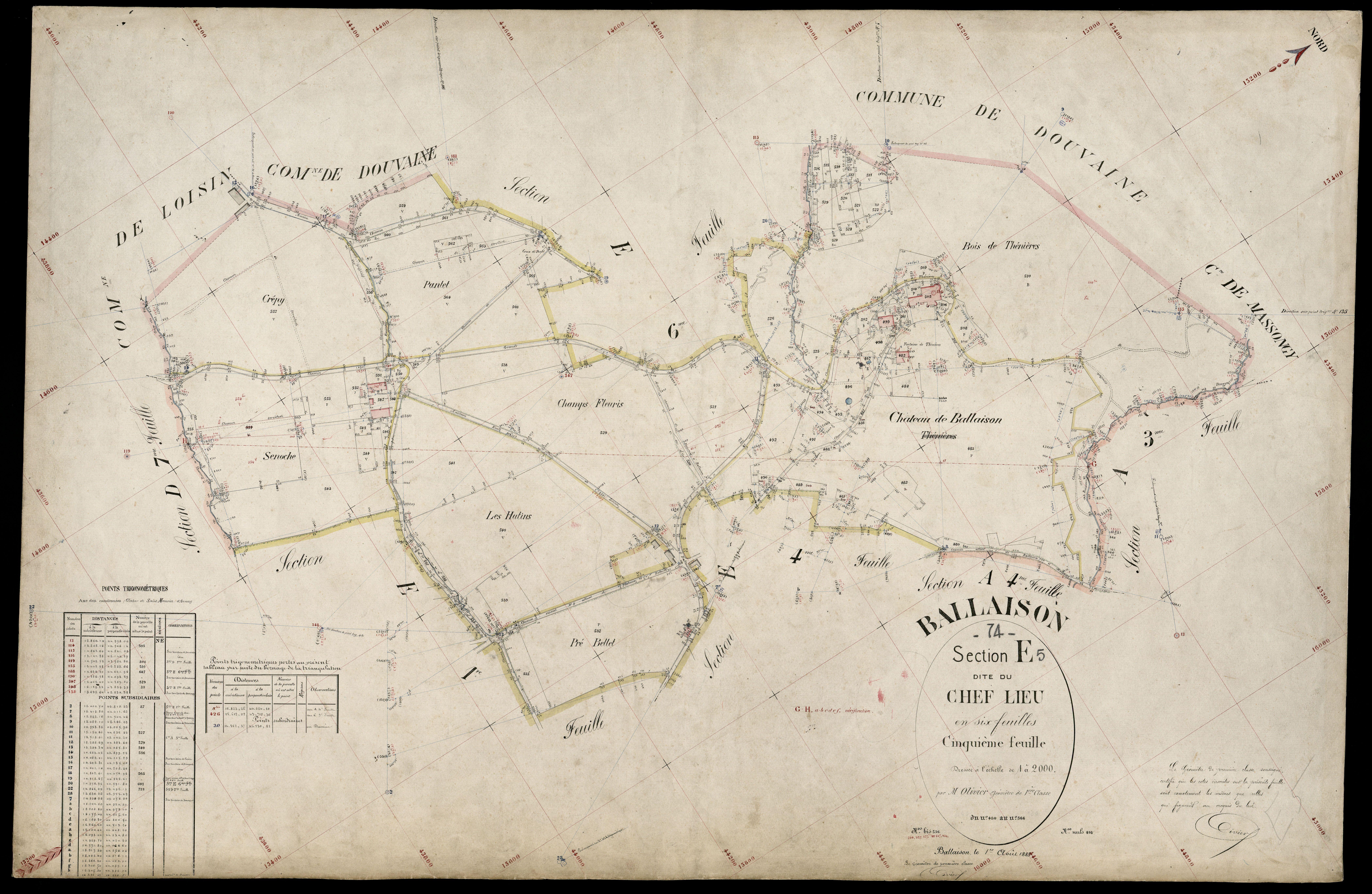3 P 3 2605 - Feuille n° 6, parcelles n° 67 à 63 - 1er août 1883