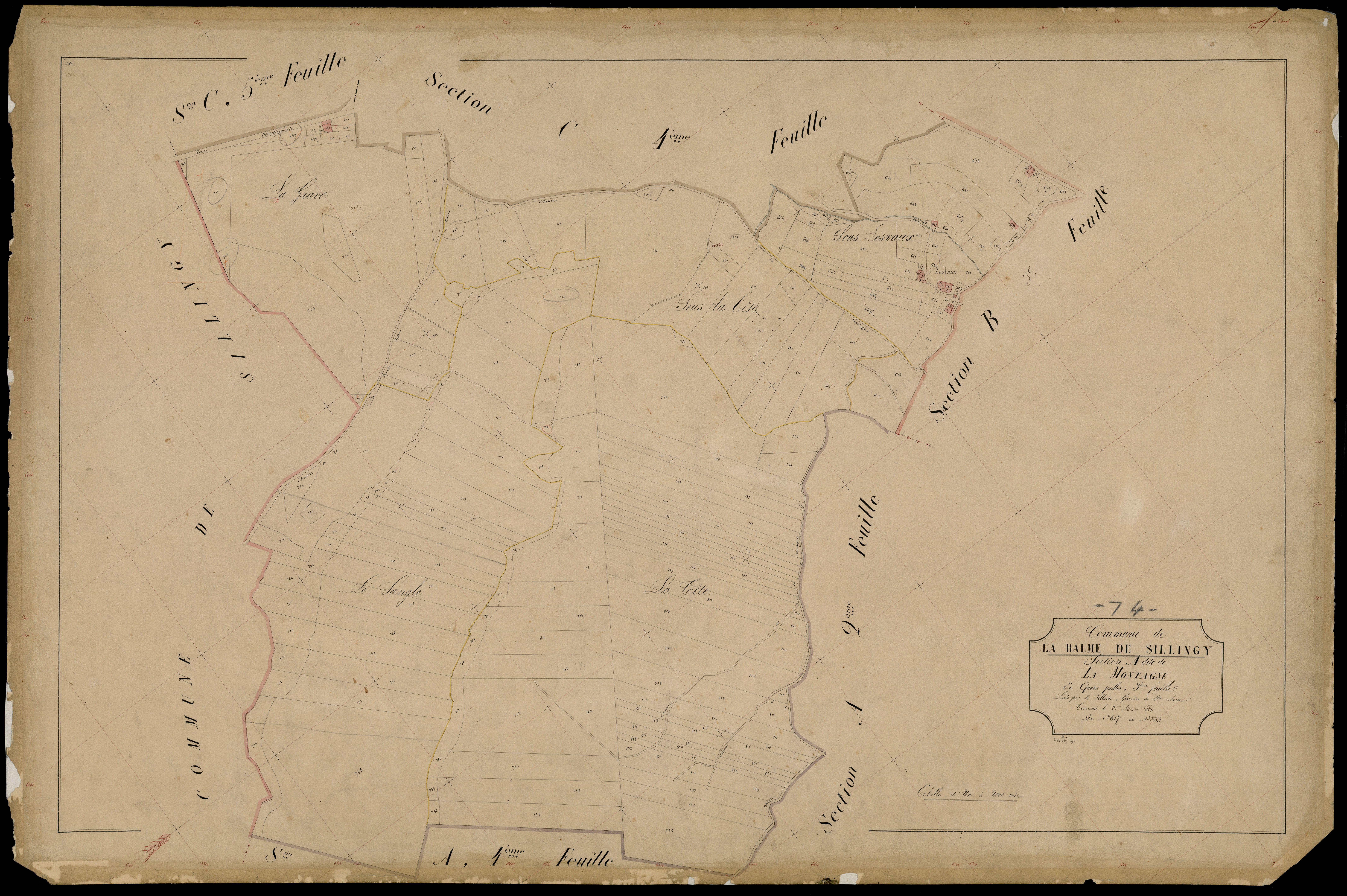 3 P 3 2610 - Feuille n° 4, parcelles n° 836 à 1011 - 25 mars 1866