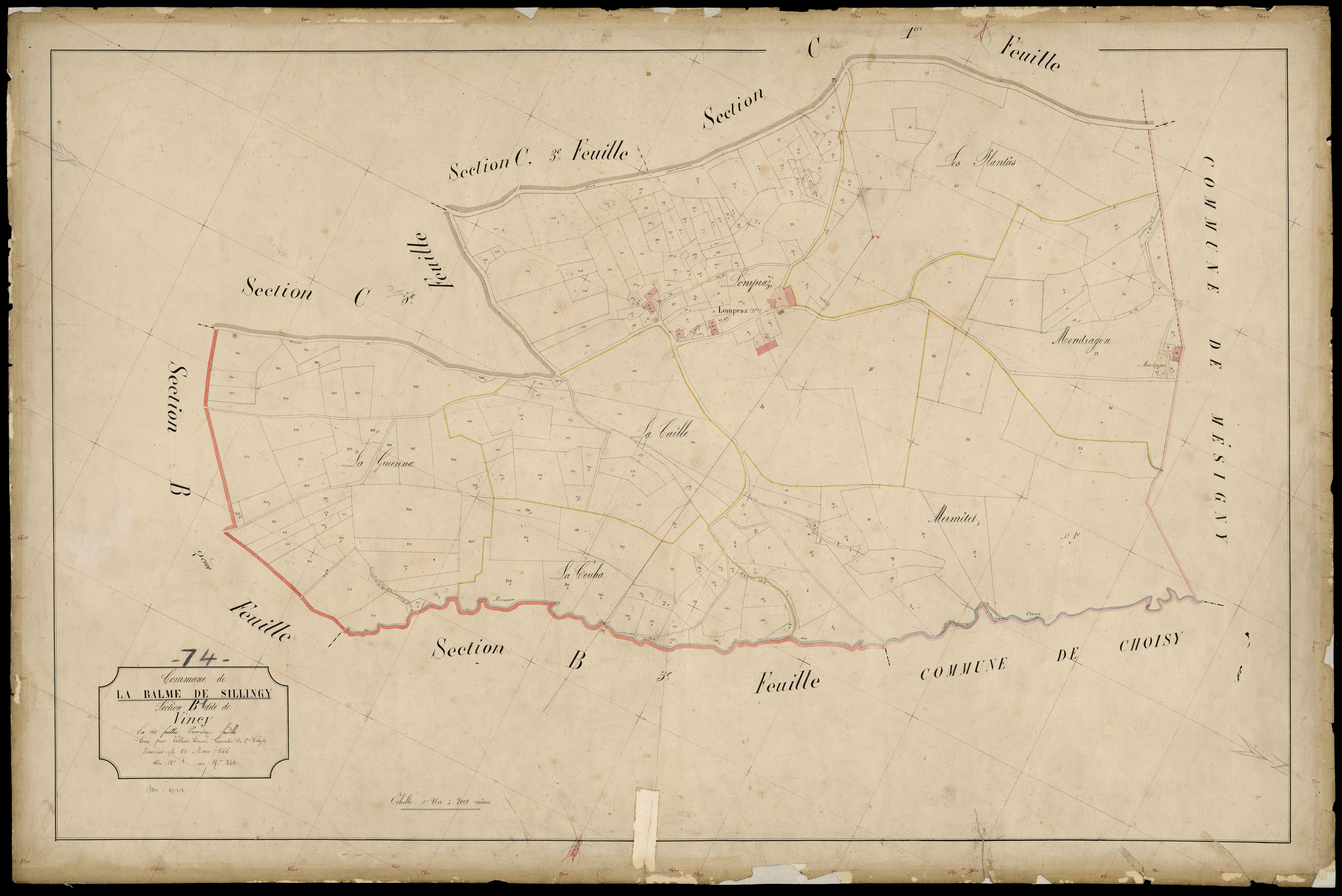 3 P 3 2612 - Feuille n° 2, parcelles n° 247 à 331 - 25 mars 1866