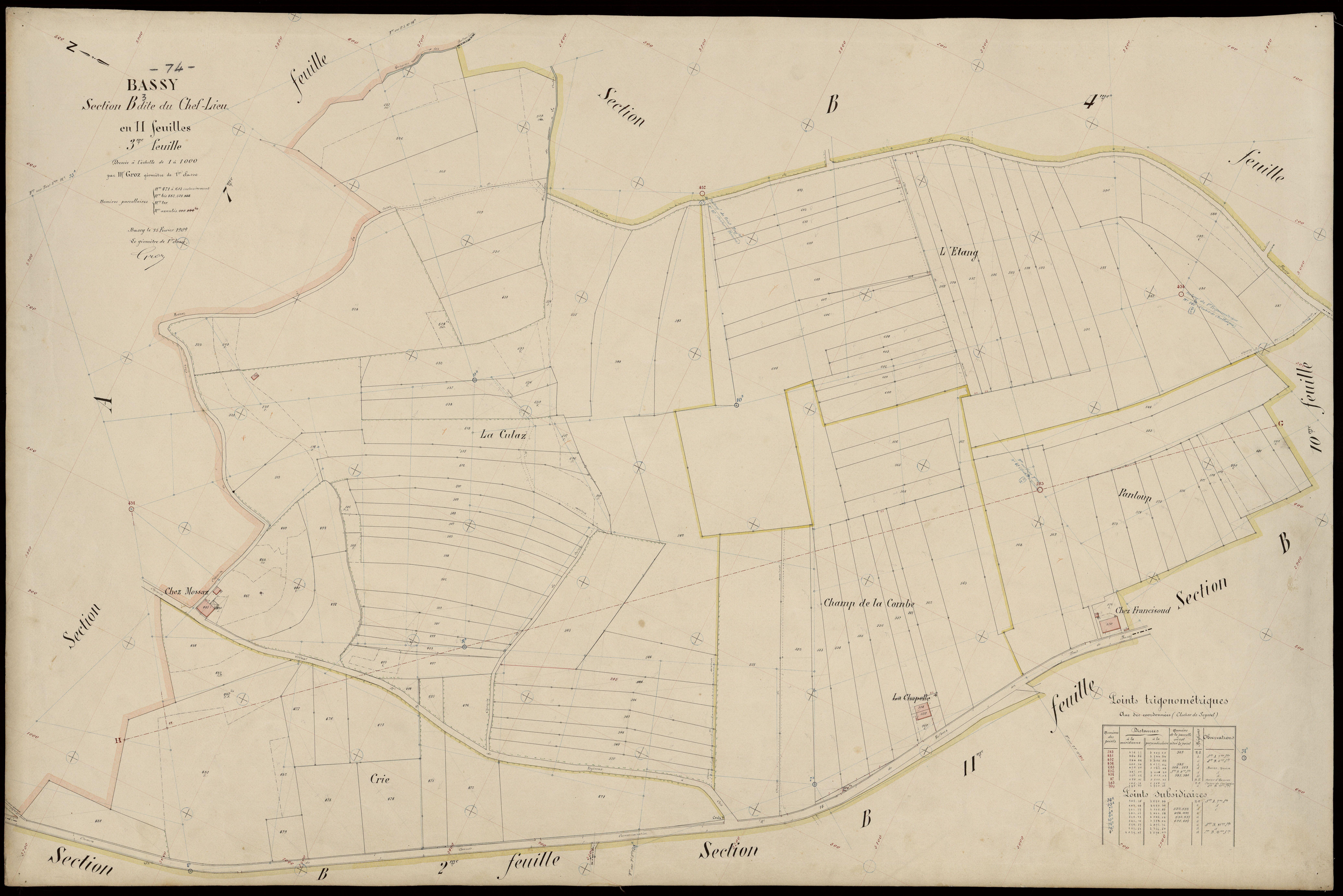 3 P 3 2663 - Feuille n° 4, parcelles n° 614 à 806 - 15 février 1909