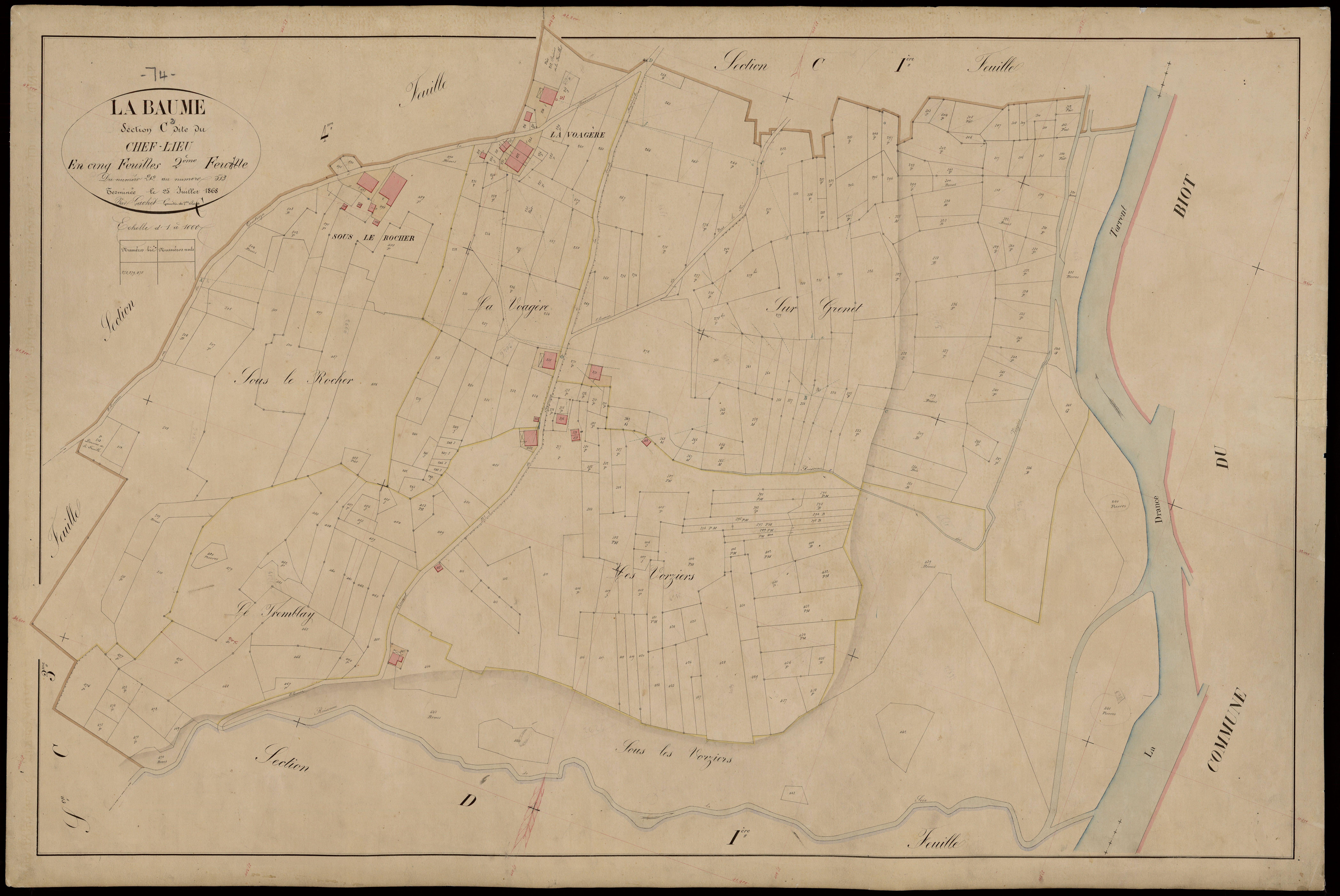 3 P 3 2684 - Feuille n° 3, parcelles n° 14 à 787 - 15 juin 1868