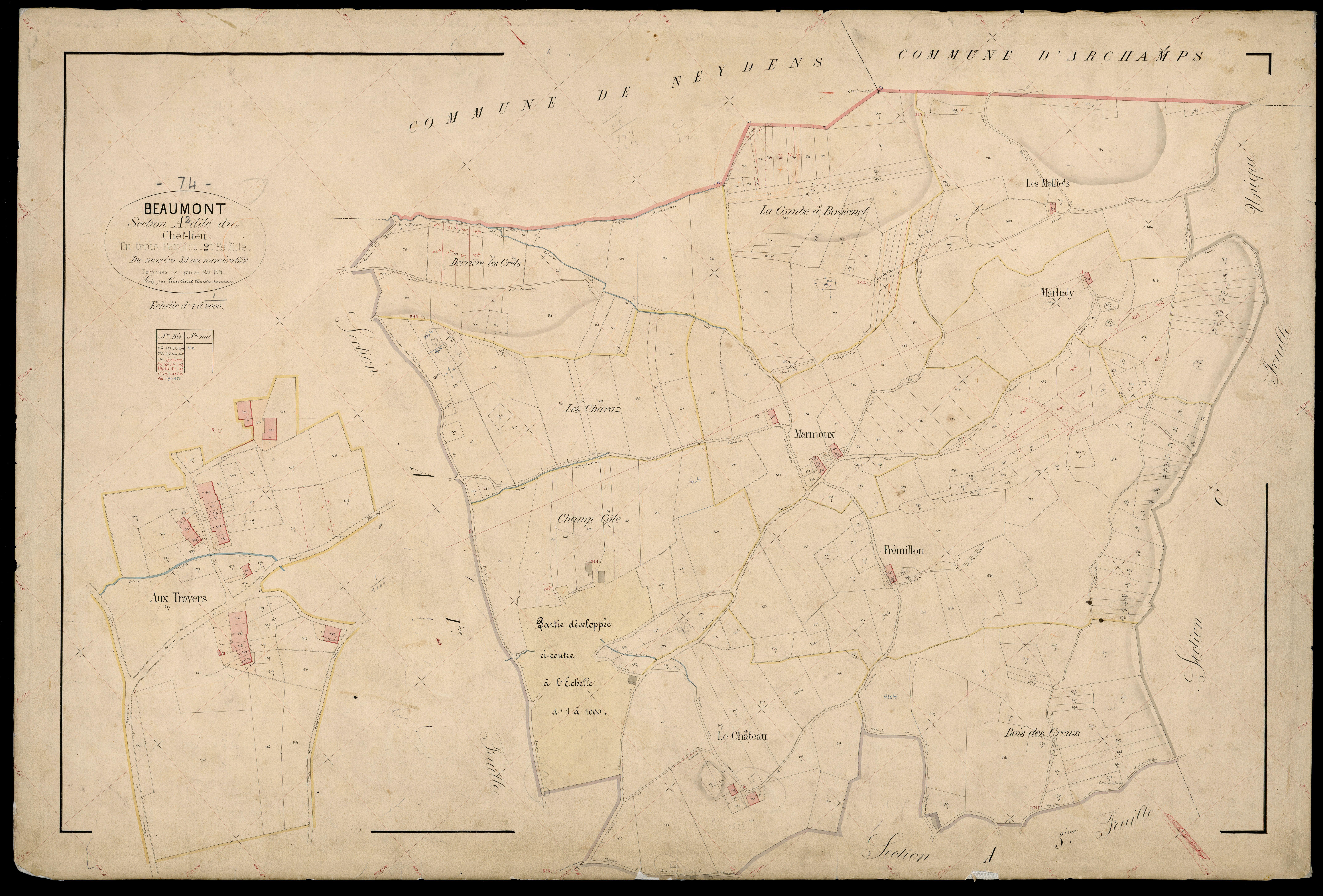 3 P 3 2694 - Feuille n° 3, parcelles n° 63 à 96 - 15 mai 1871