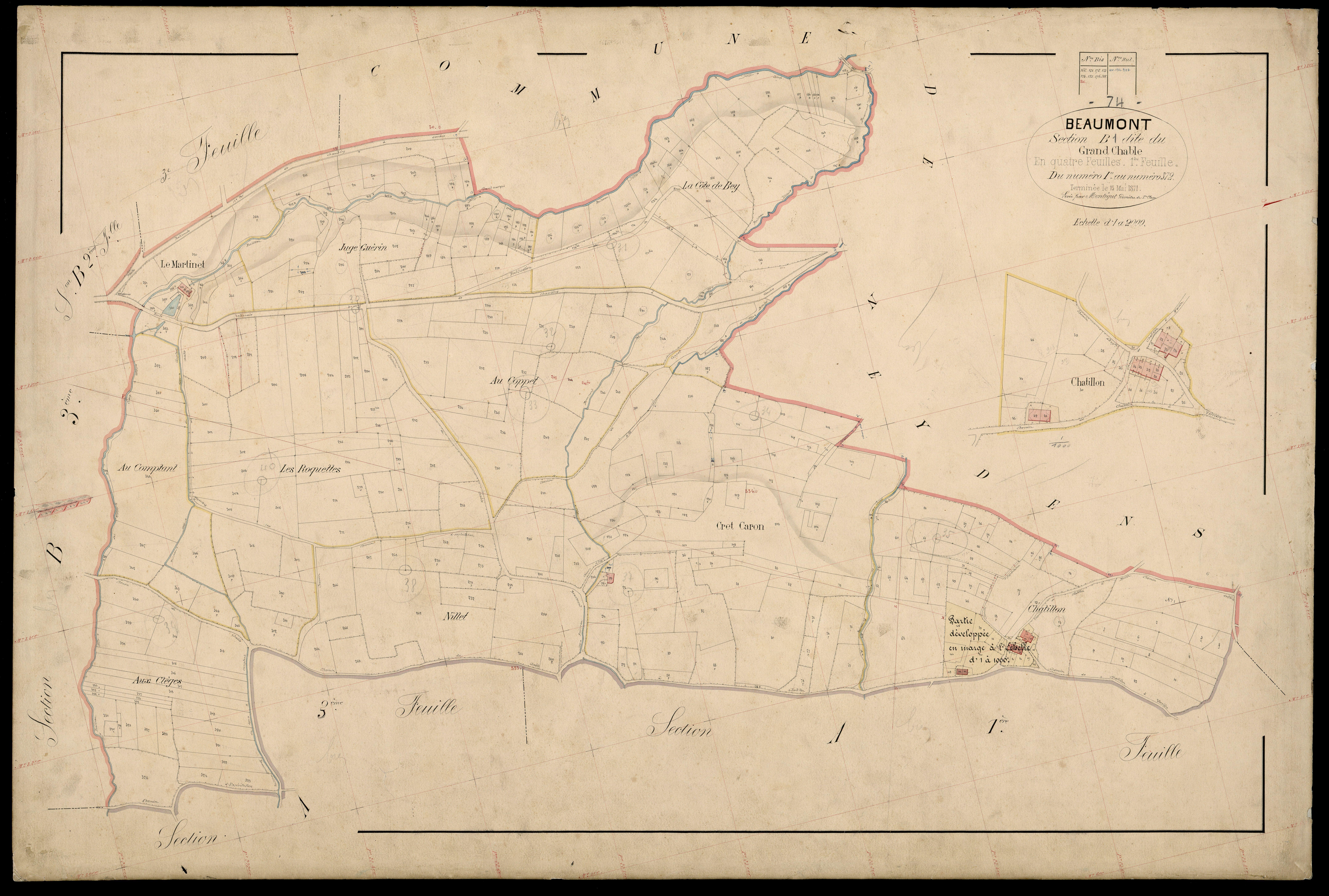 3 P 3 2696 - Feuille n° 2, parcelles n° 373 à 72 - 15 mai 1871