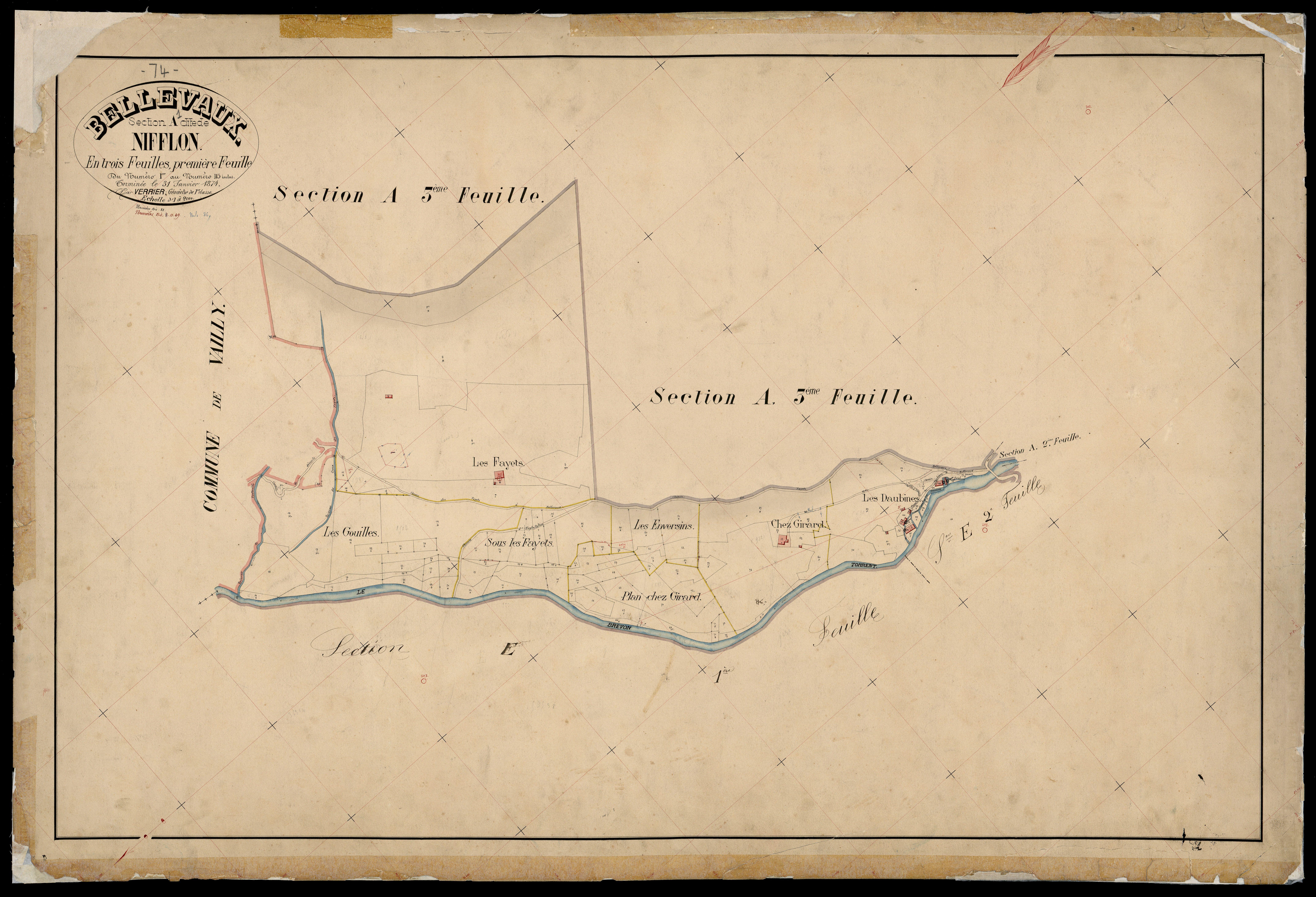 3 P 3 2702 - Feuille n° 2, parcelles n° 116 à 240 - 30 janvier 1874
