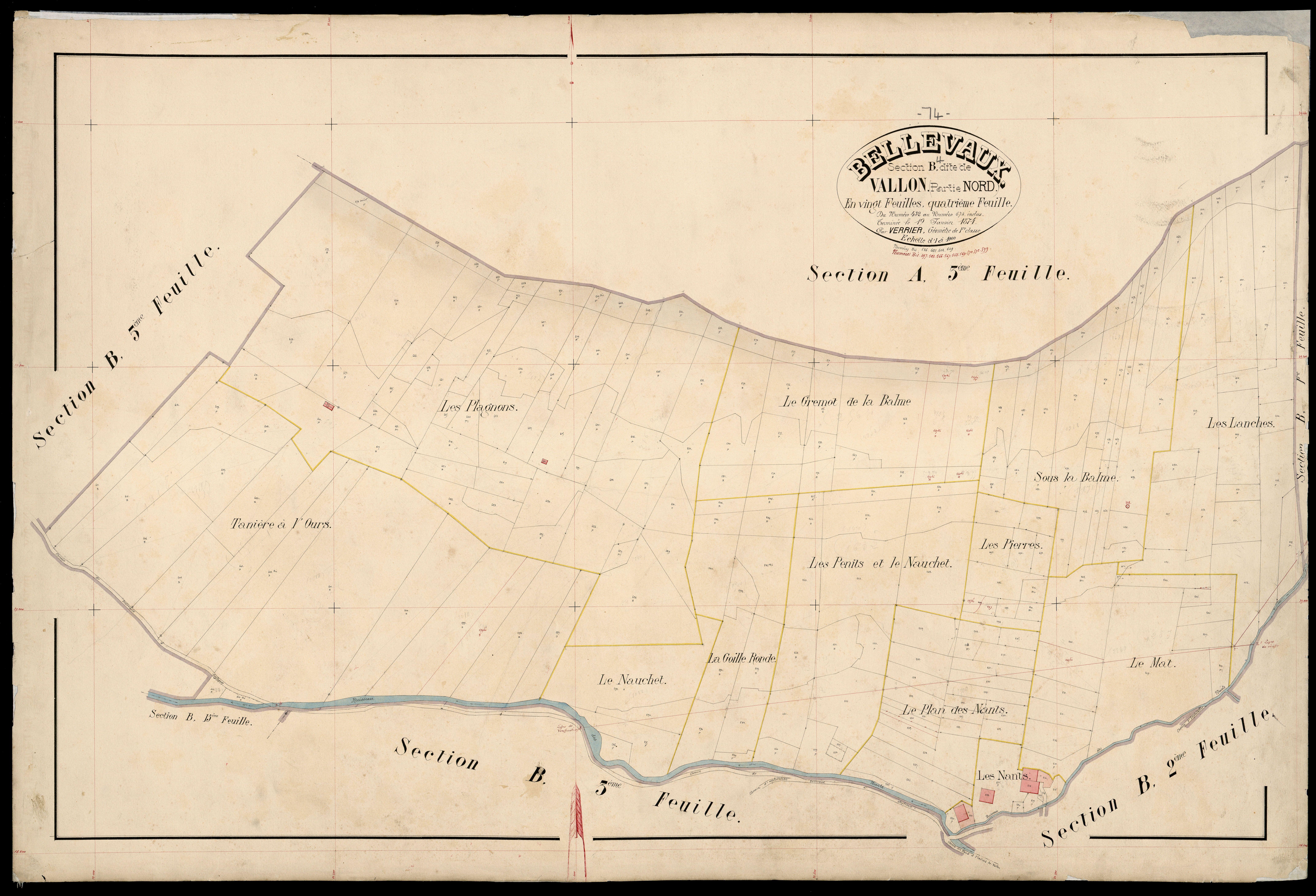 3 P 3 2708 - Feuille n° , parcelles n° 67 à 830 - 1er janvier 1874