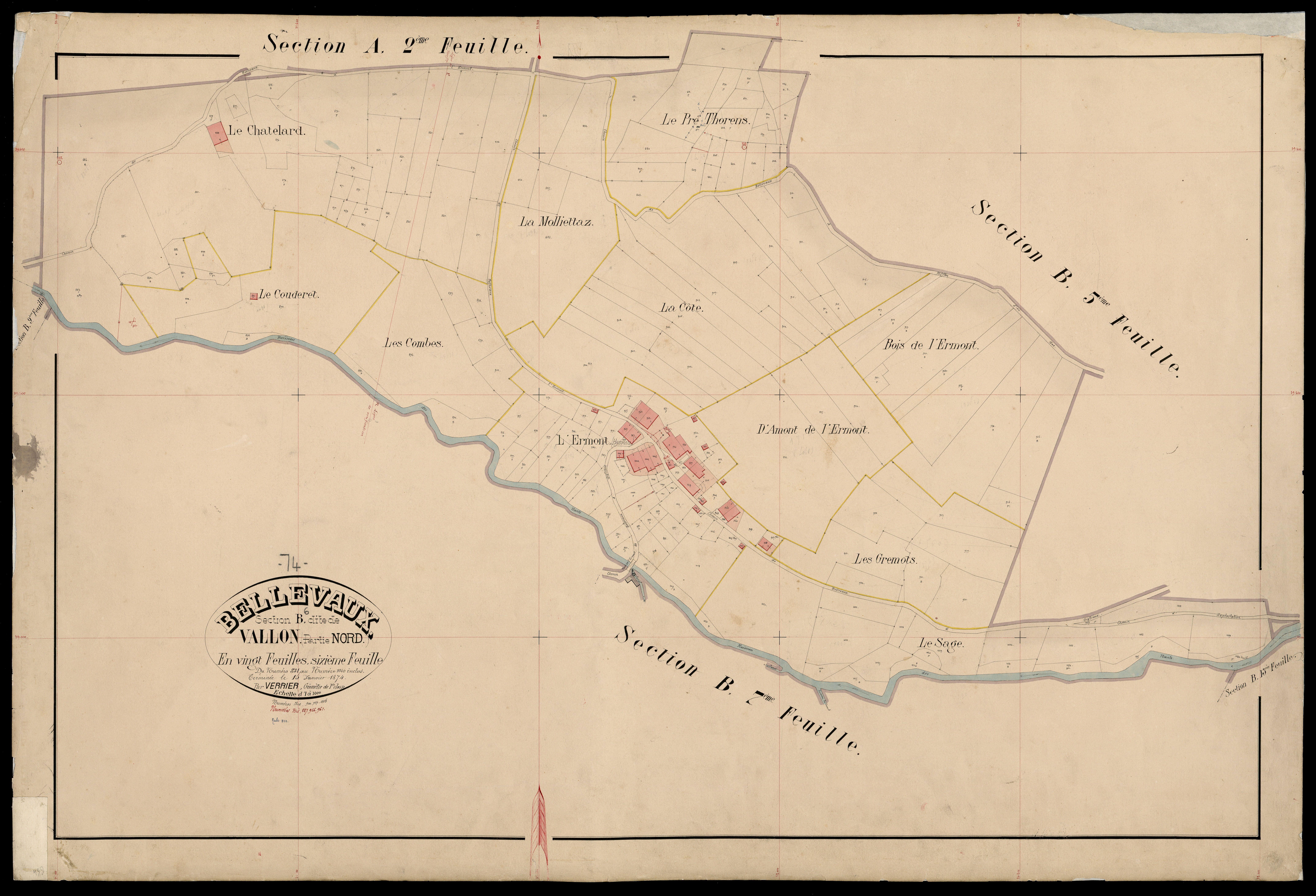 3 P 3 2710 - Feuille n° 7, parcelles n° 1041 à 1344 - 15 février 1873