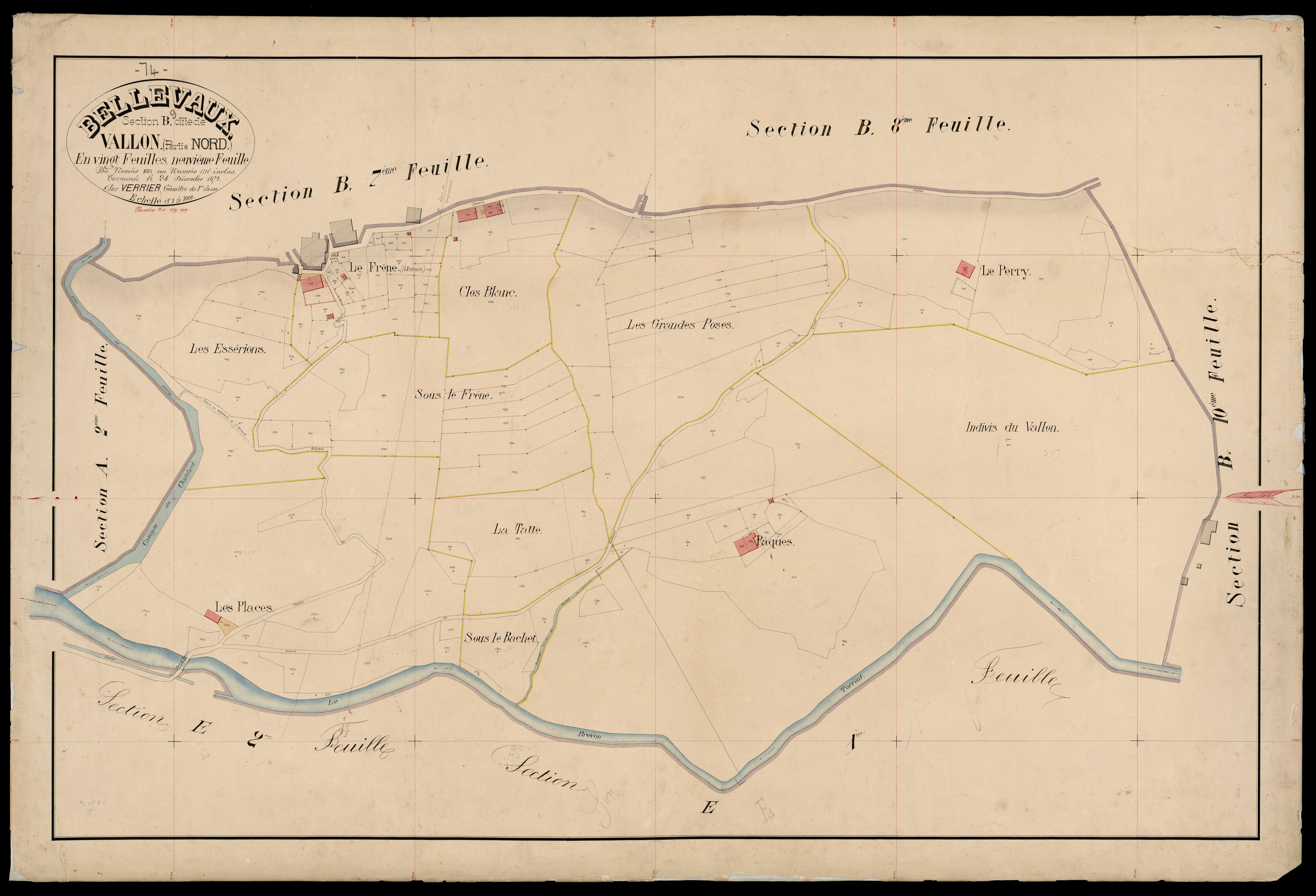 3 P 3 2713 - Feuille n° 10, parcelles n° 1711 à 1892 - 24 décembre 1873