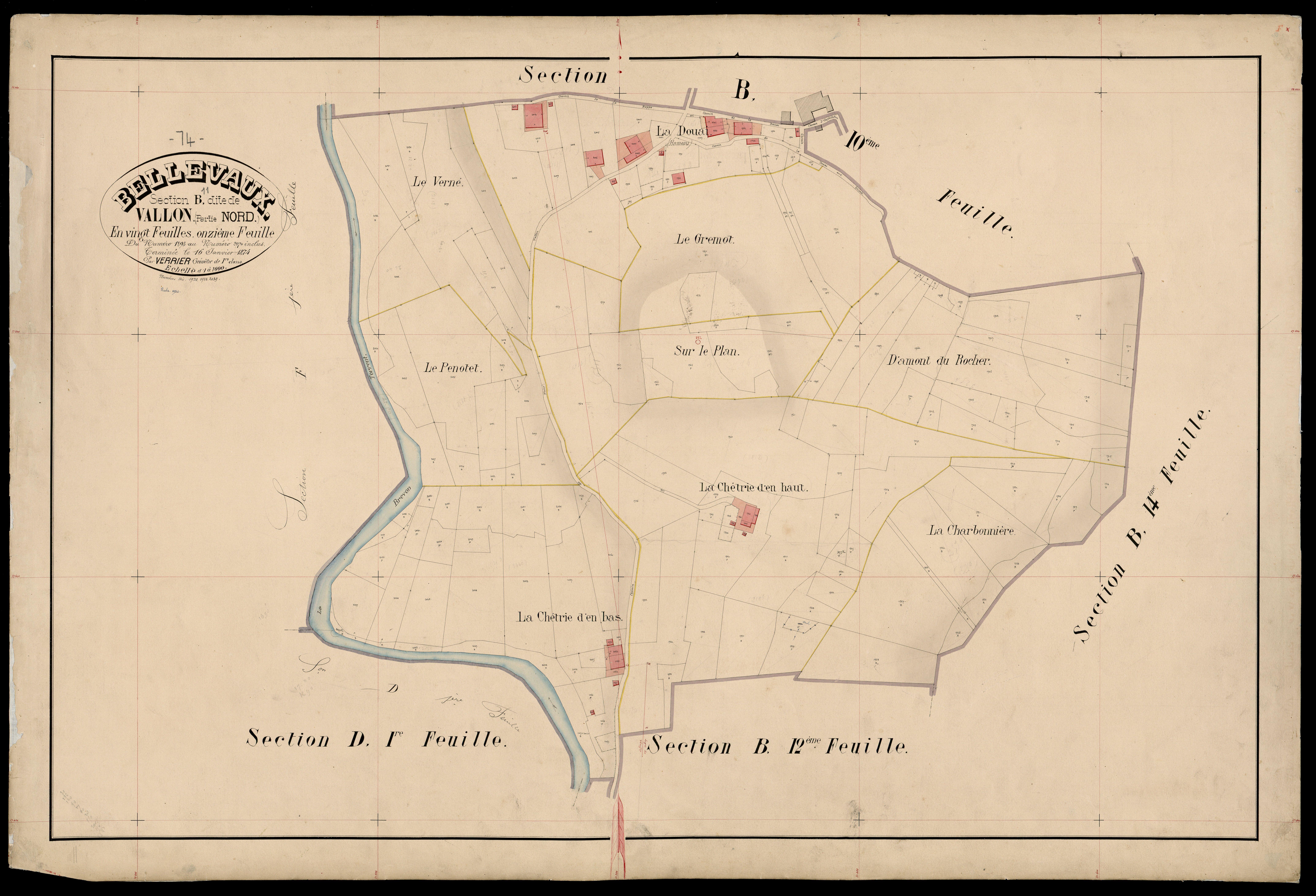 3 P 3 2715 - Feuille n° 12, parcelles n° 2071 à 2269 - 20 janvier 1874