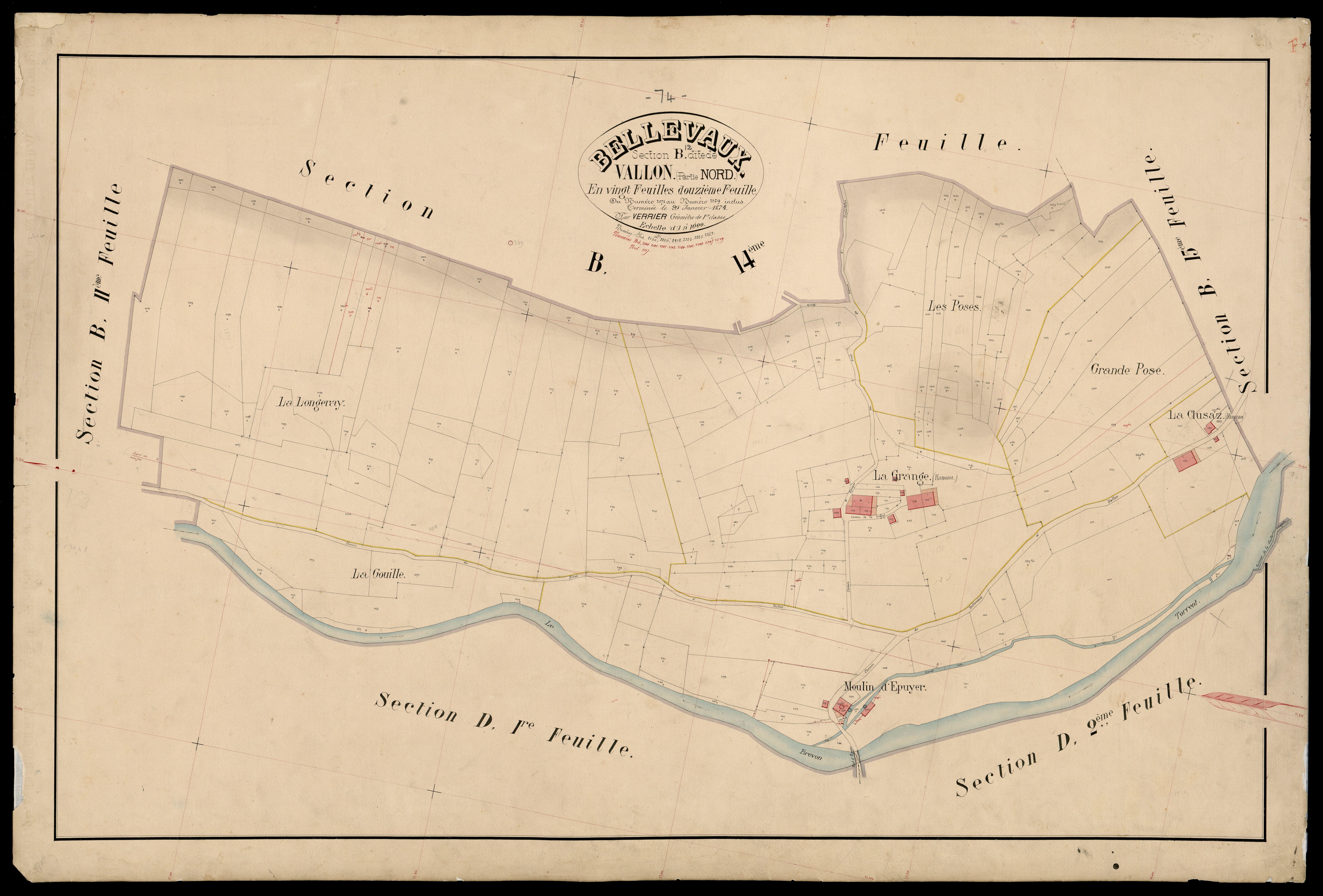 3 P 3 2716 - Feuille n° 13, parcelles n° 2270 à 2476 - 16 février 1874