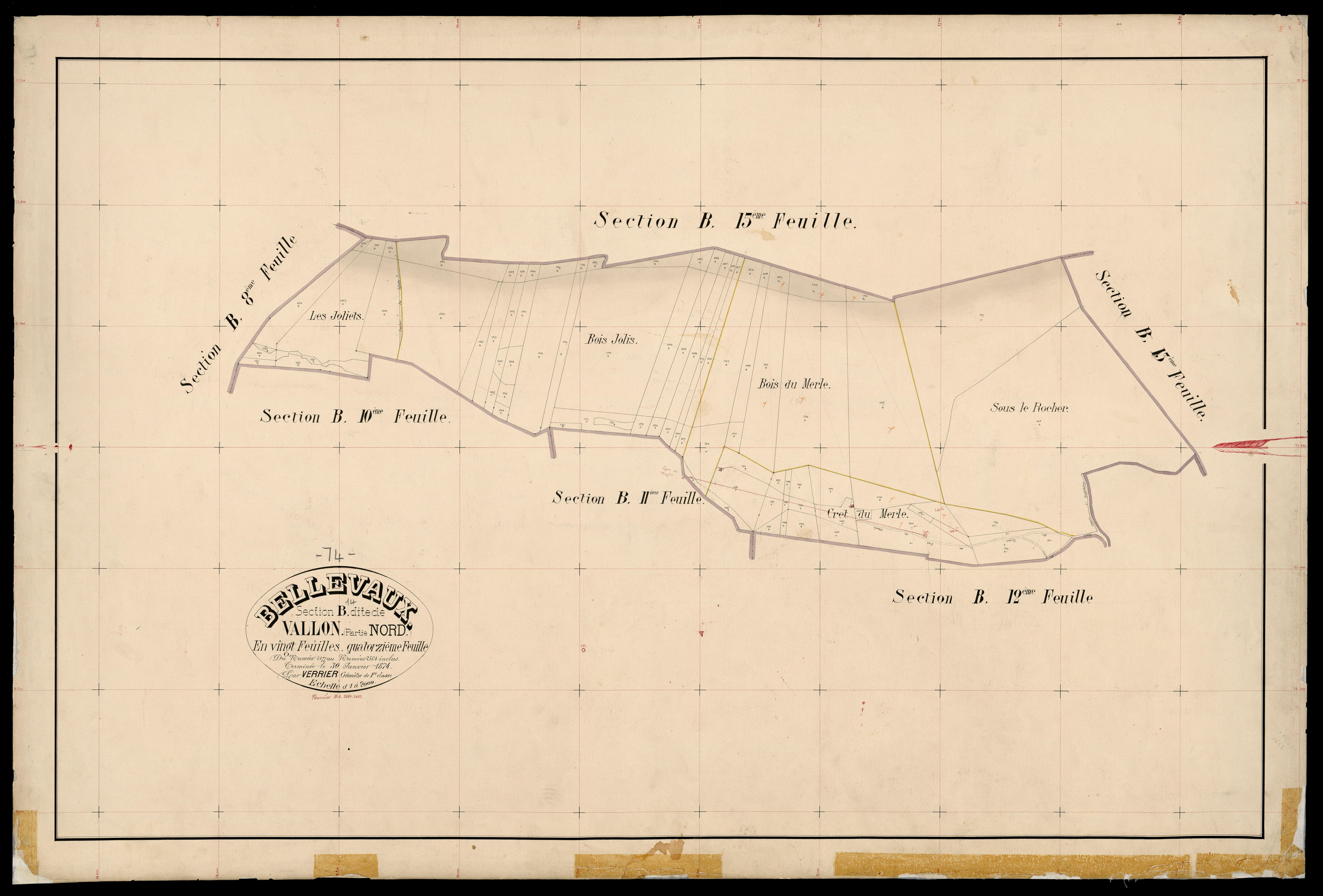 3 P 3 2718 - Feuille n° 1, parcelles n° 26 à 260 - 26 janvier 1874