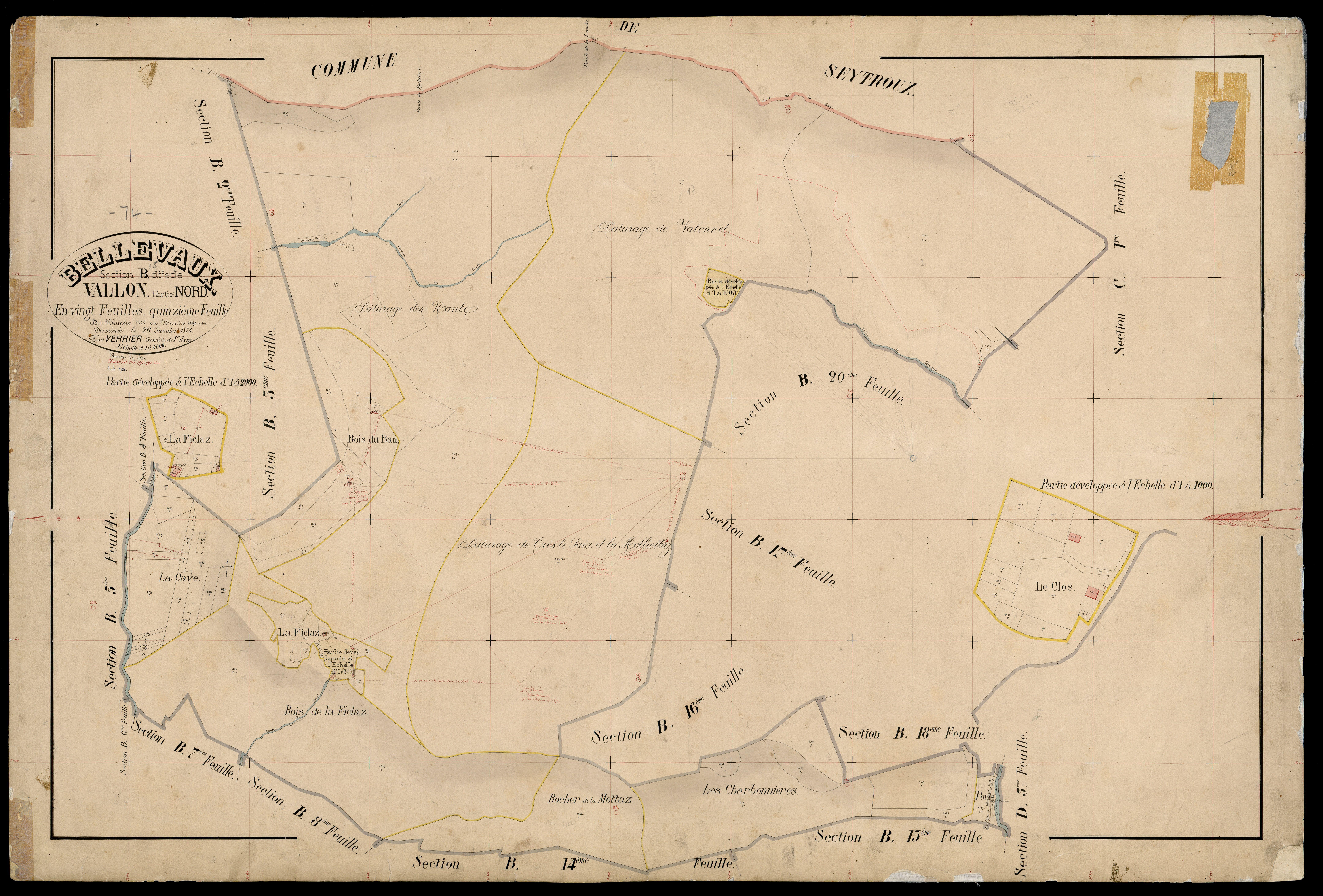 3 P 3 2719 - Feuille n° 16, parcelles n° 261 à 2923 - 16 août 1873