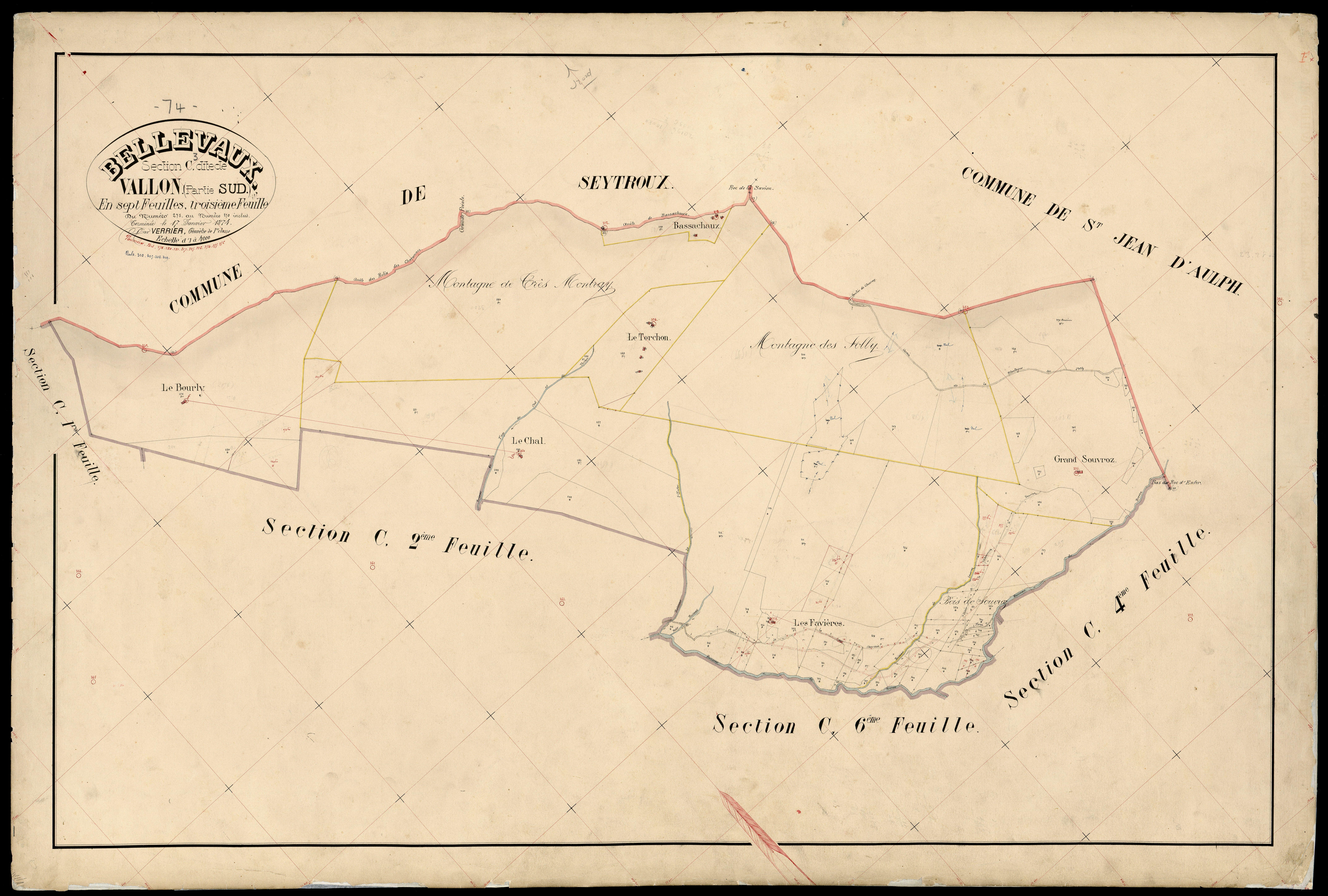 3 P 3 2727 - Feuille n° 4, parcelles n° 371 à 398 - 25 janvier 1874
