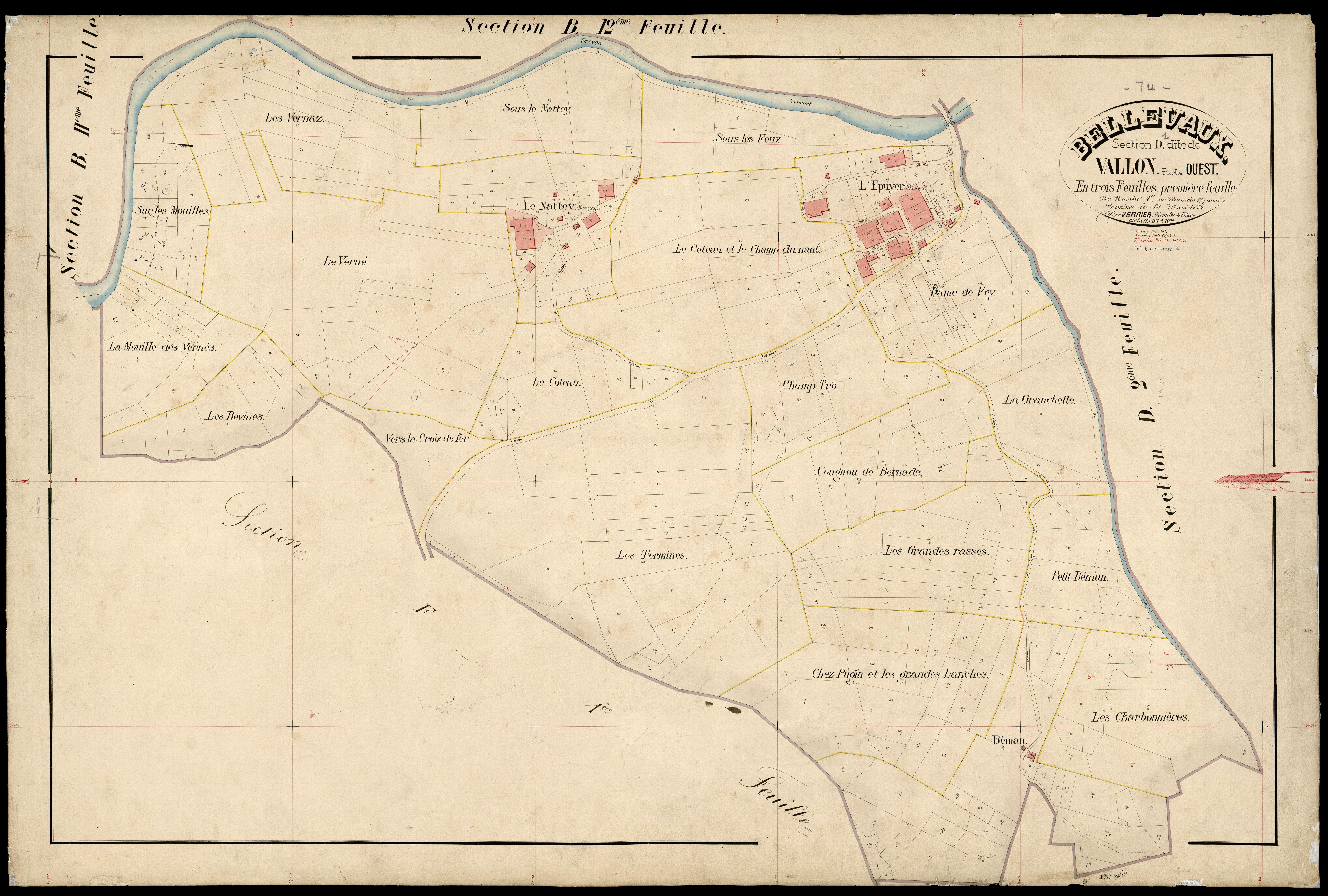 3 P 3 2732 - Feuille n° 2, parcelles n° 380 à 909 - 15 mars 1874
