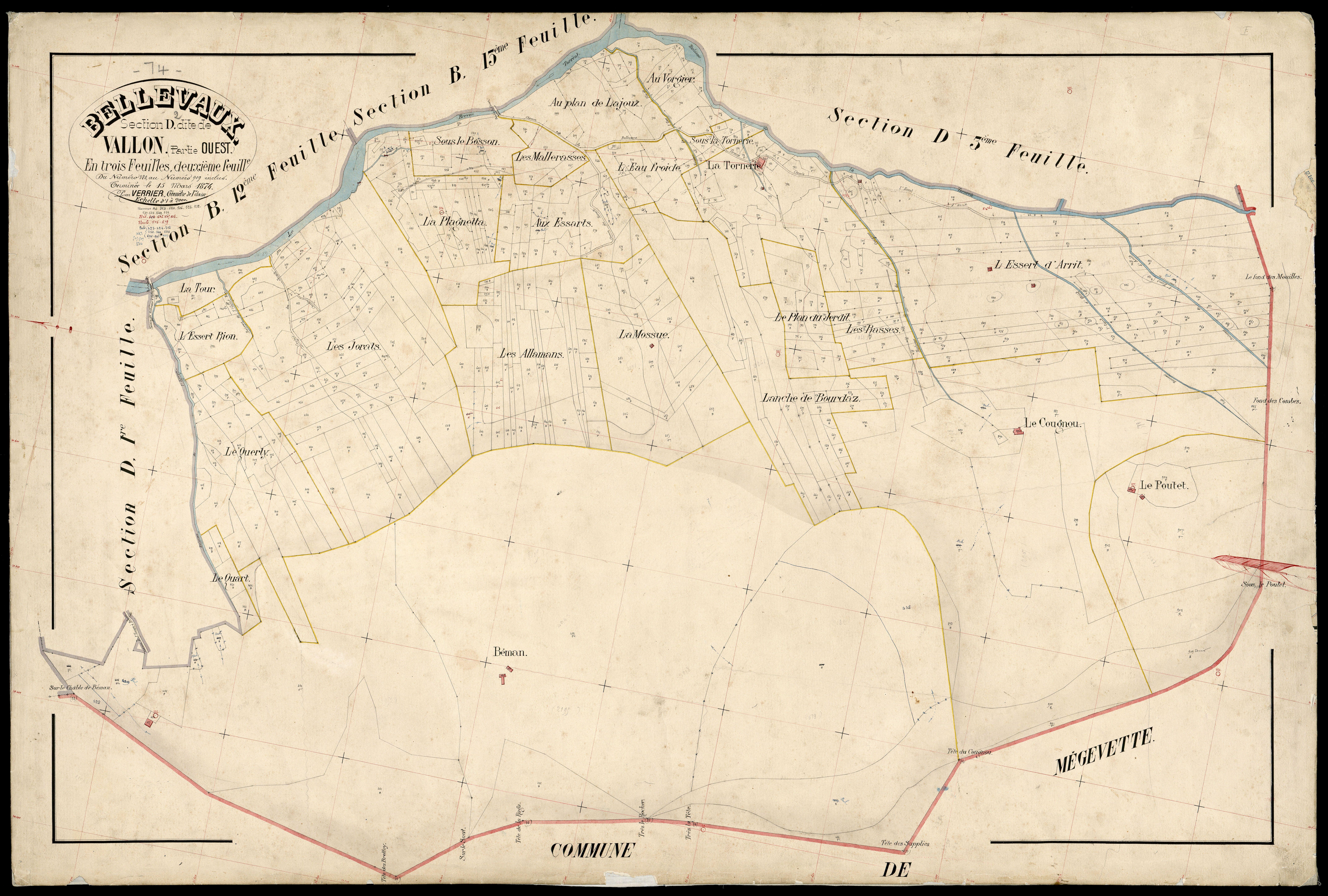 3 P 3 2733 - Feuille n° 3, parcelles n° 910 à 966 - 15 mai 1874
